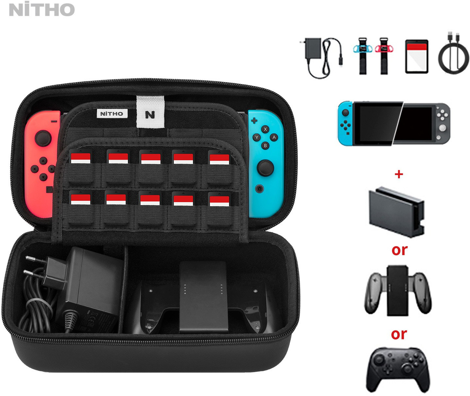 Image of Nitho Pouch for Nintendo Switch, Nintendo Switch Lite (Black, Hard Case, Polycarbonate, Pack of: 1)