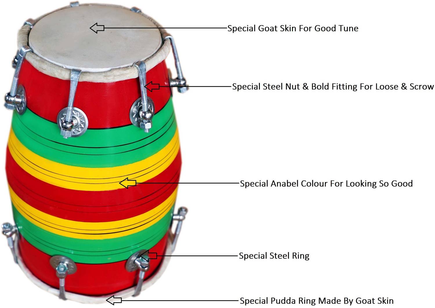 AMROHA ENTERPRISES Baby Dholak 1421 Nut & Bolts Dholak56 Nut & Bolts Dholak