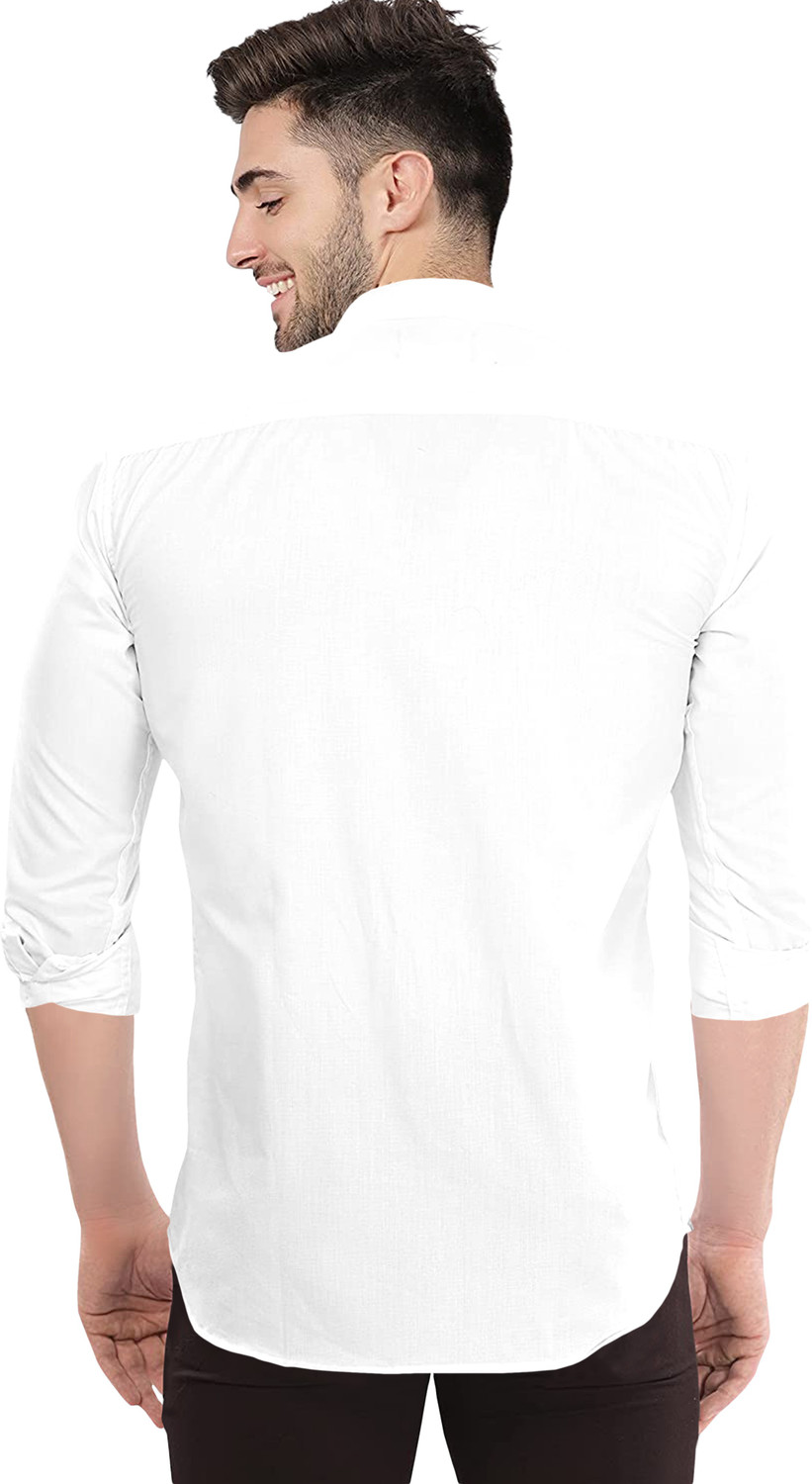 Image of Ethnic Trendz Men Solid Casual White Shirt