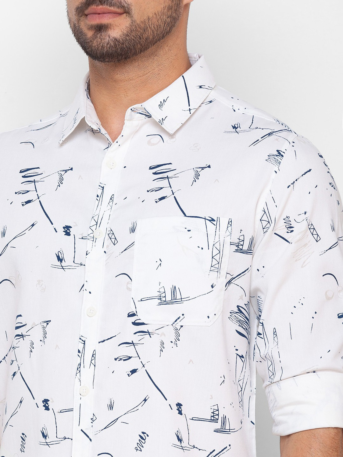 Image of Spykar Men Printed Casual White Shirt