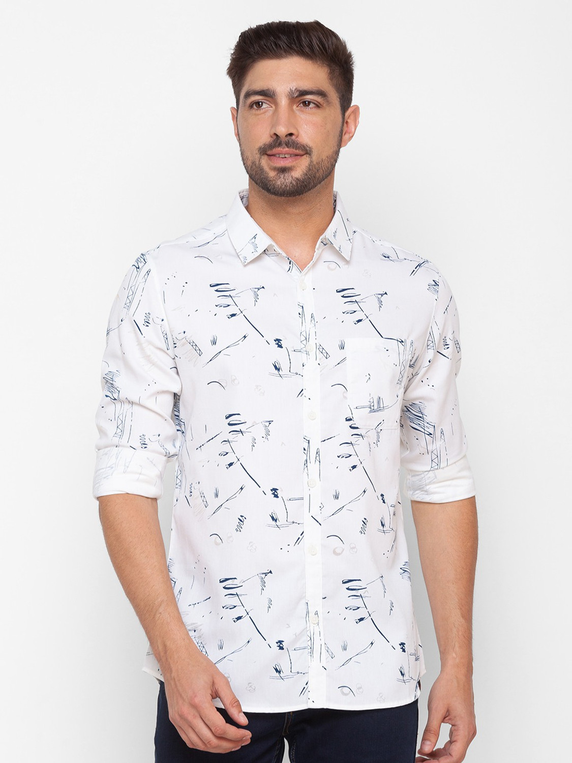 Image of Spykar Men Printed Casual White Shirt