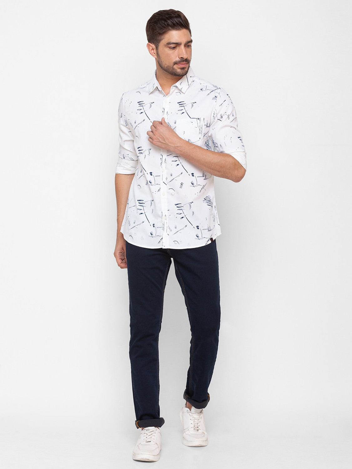 Image of Spykar Men Printed Casual White Shirt