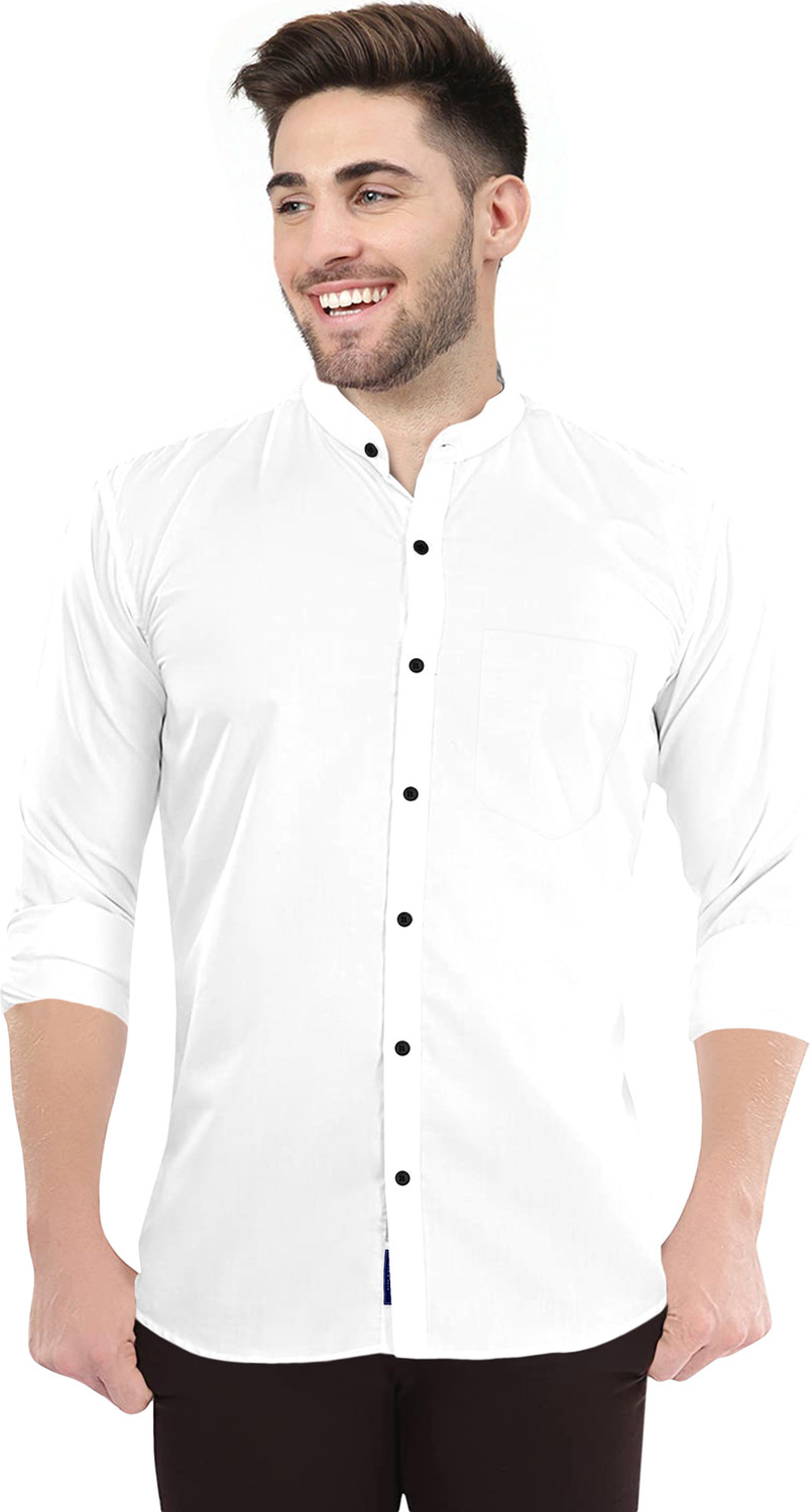Image of Ethnic Trendz Men Solid Casual White Shirt