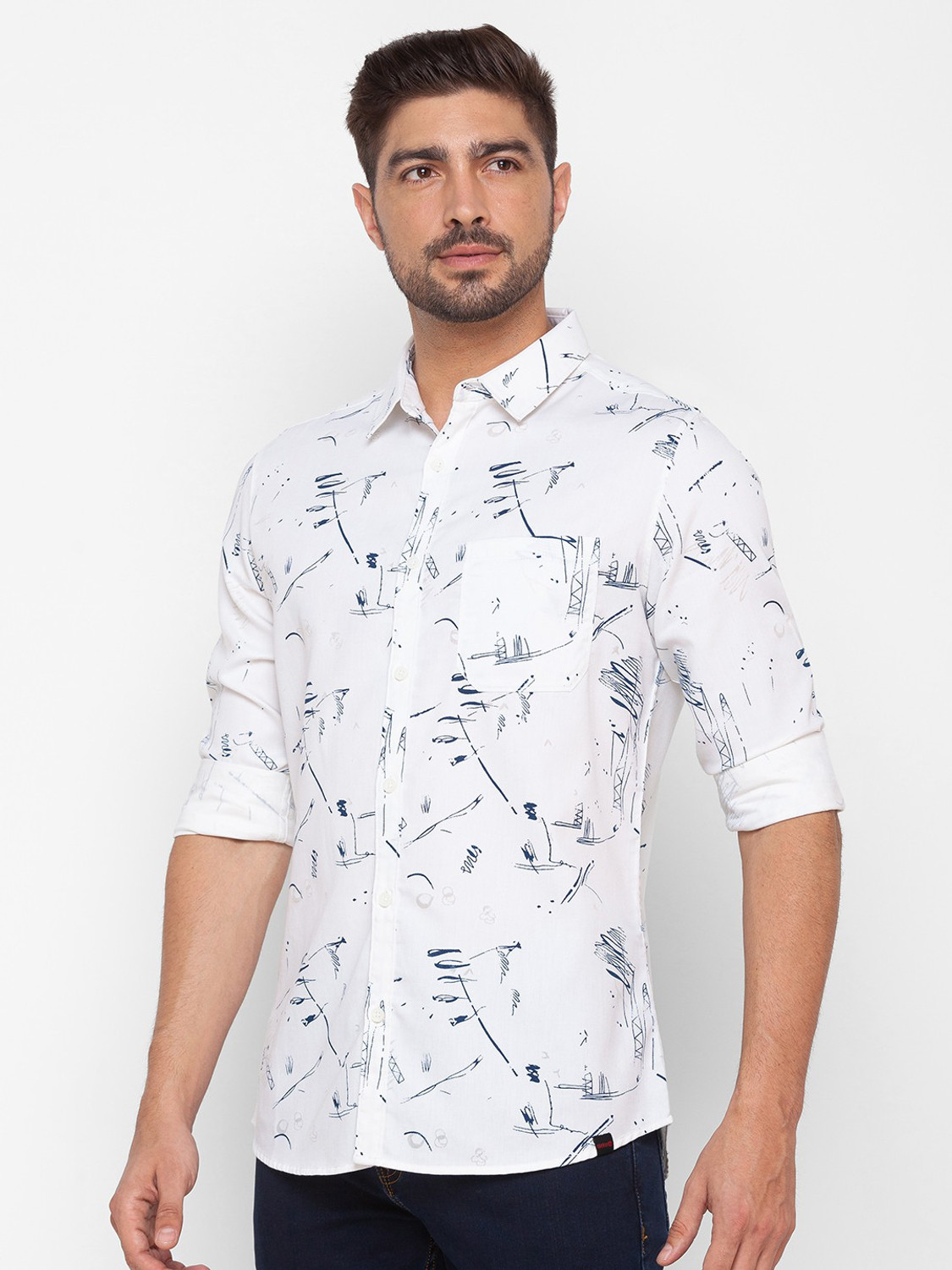 Image of Spykar Men Printed Casual White Shirt