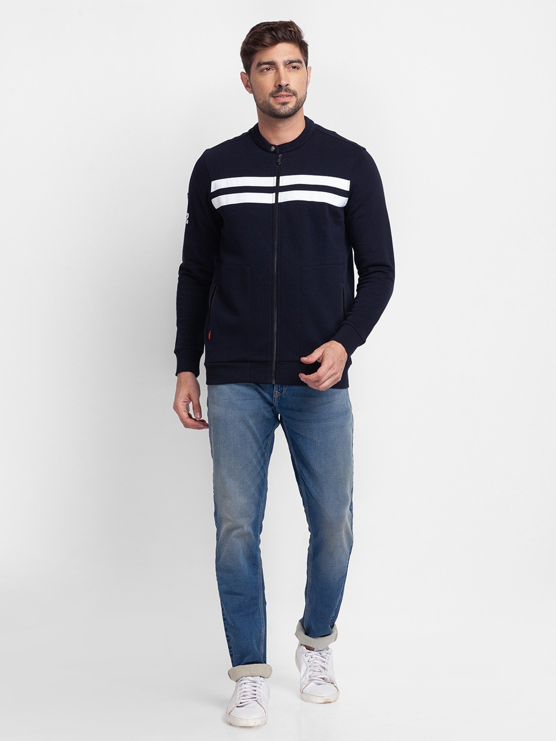 Image of Spykar Full Sleeve Color Block Men Sweatshirt