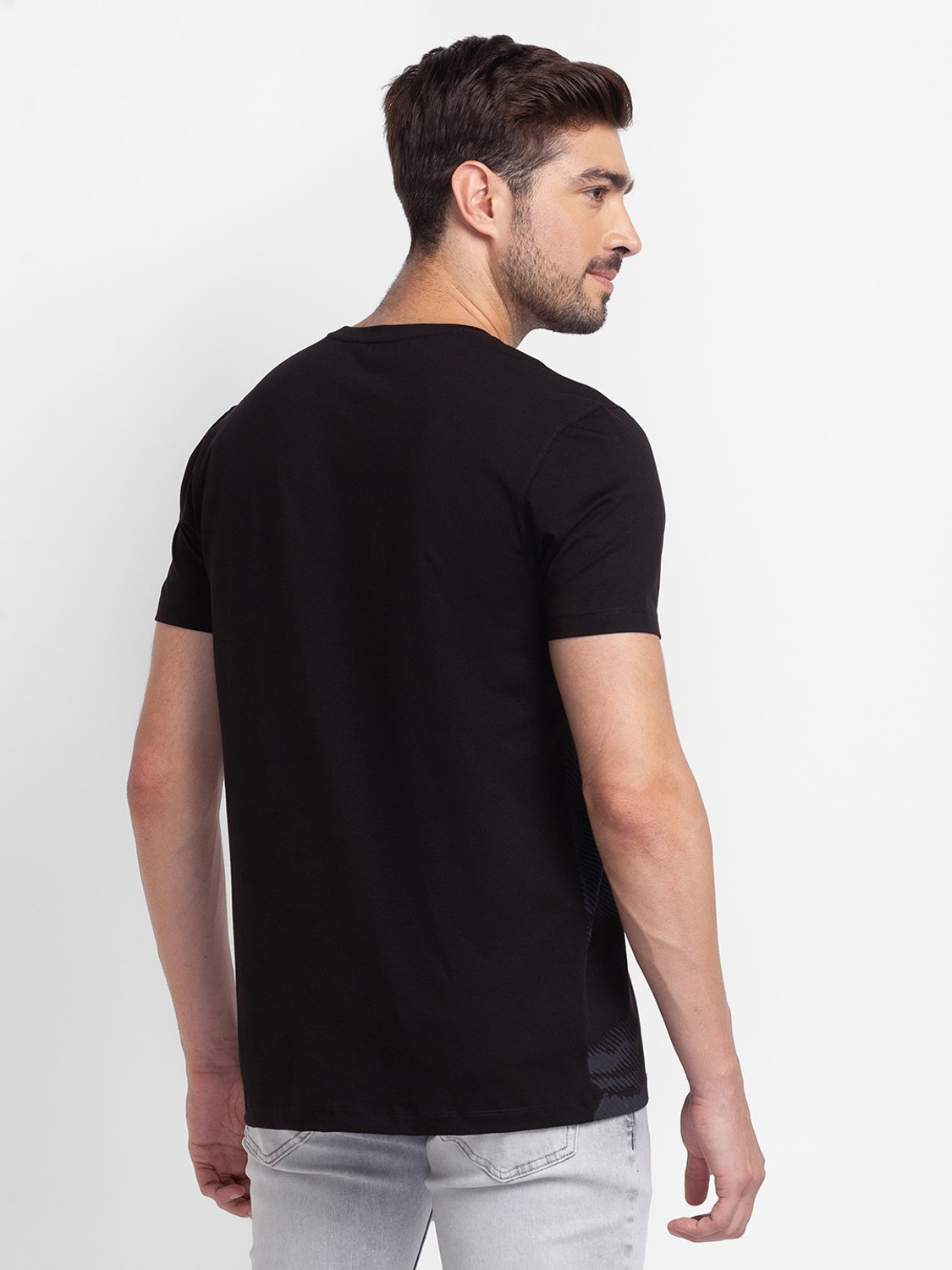 Image of Spykar Printed Men Round Neck Black T-Shirt
