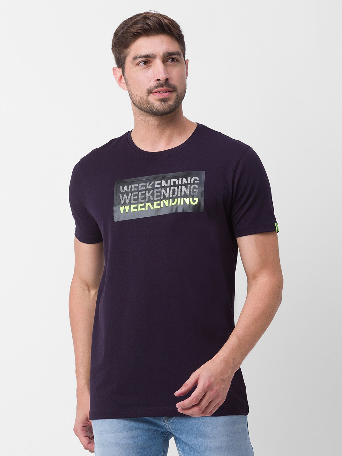 Image of Spykar Printed Men Round Neck Blue T-Shirt