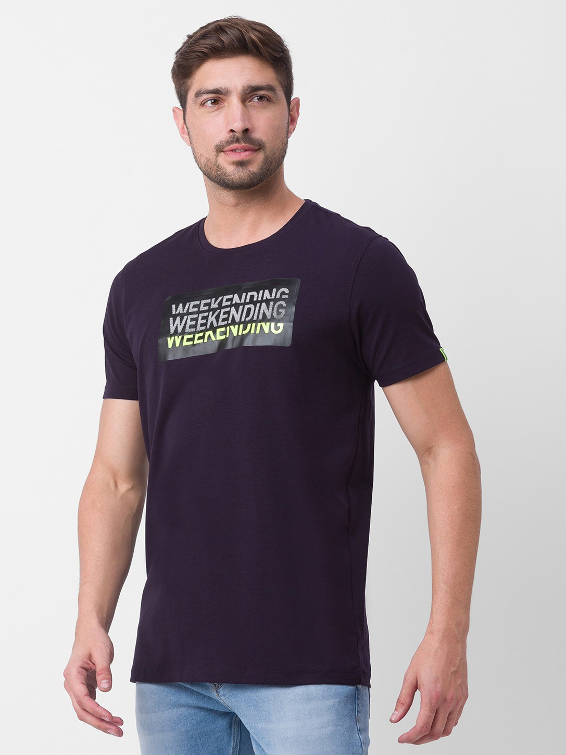Image of Spykar Printed Men Round Neck Blue T-Shirt