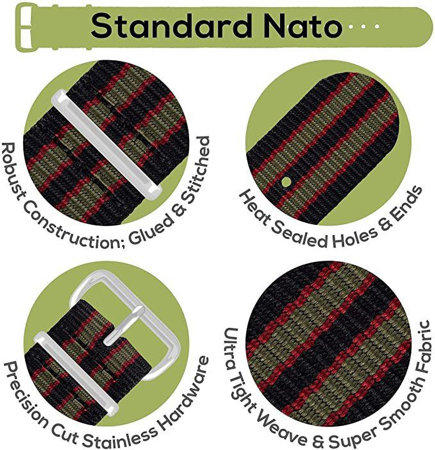 Image of vinanth NATO Nylon Watch Band / Watch Strap - Multicolor with Stainless Steel Buckle; 20 mm Fabric Watch Strap