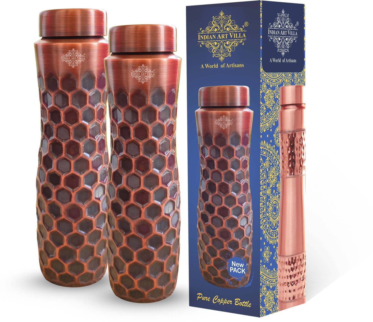 IndianArtVilla Pure Copper Dark Finish Full Honeycomb Design