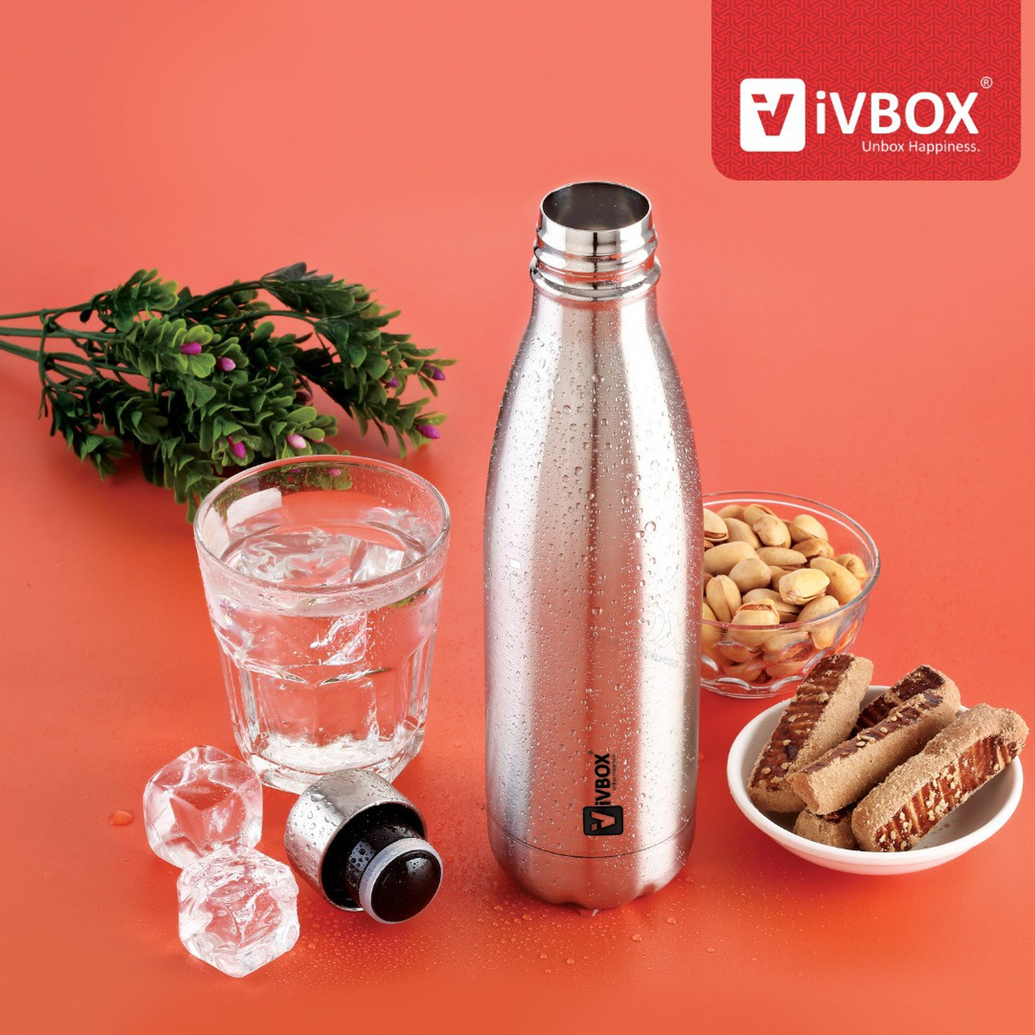 Image of iVBOX BOOSTER Hot & Cold Double-Wall Vacuum Thermos Water Bottle With Cleaning Brush 750 ml Steel Flask