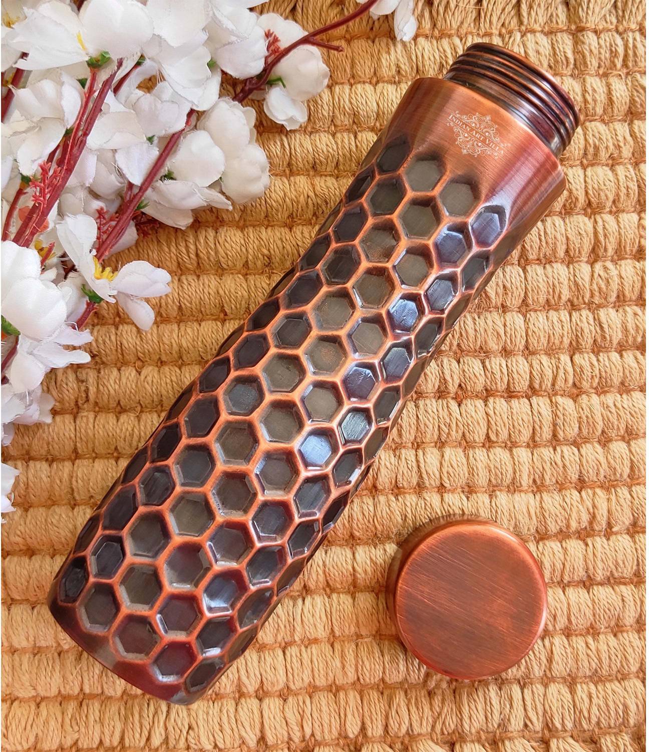 IndianArtVilla Pure Copper Dark Finish Full Honeycomb Design