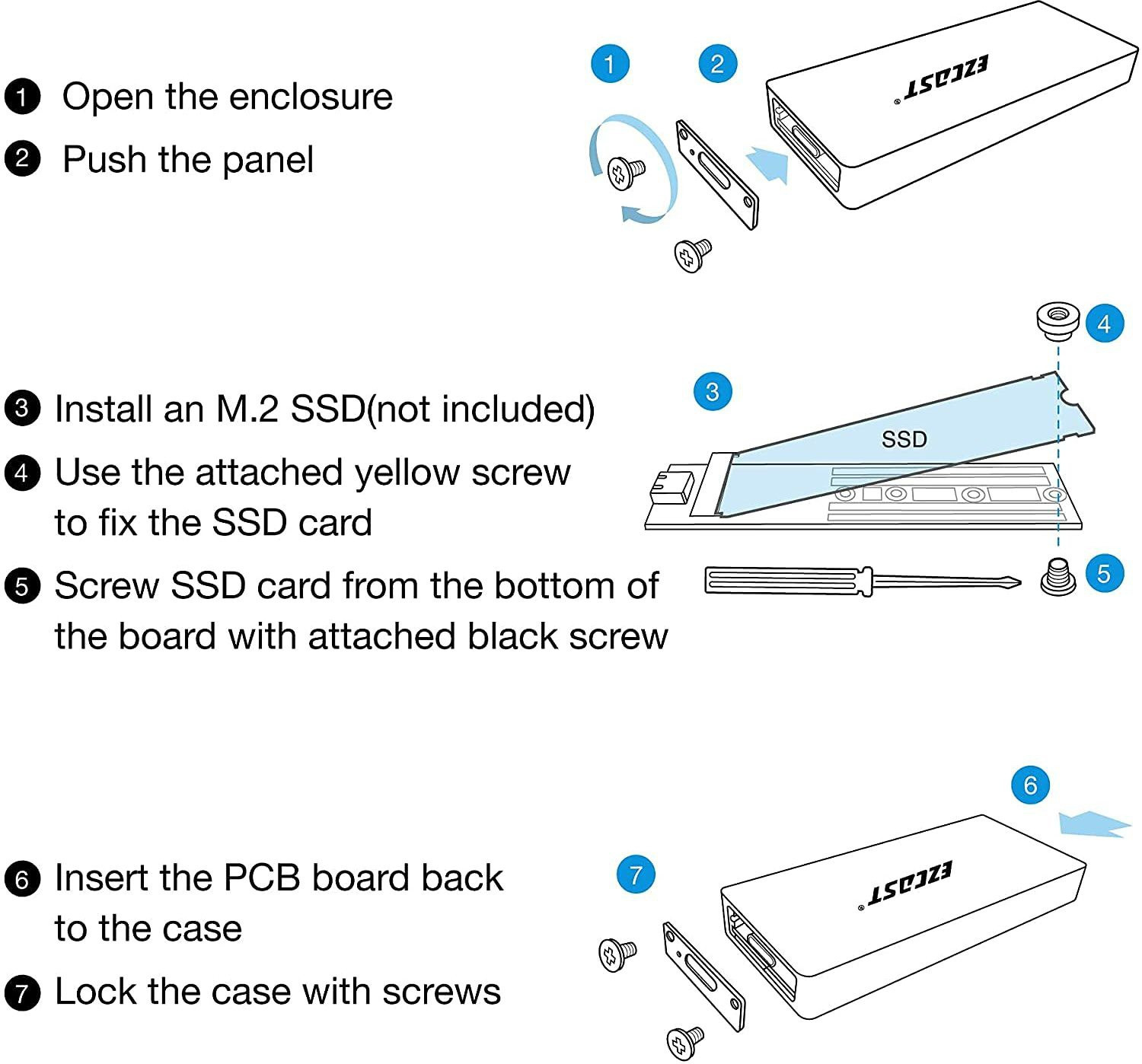 Image of Etzin M.2 NVME SSD Enclosure Adapter S800(EPL-405HS) 4.5 inch USB C 3.1 Gen 2 (10 Gbps) to NVME PCI-E M-Key
