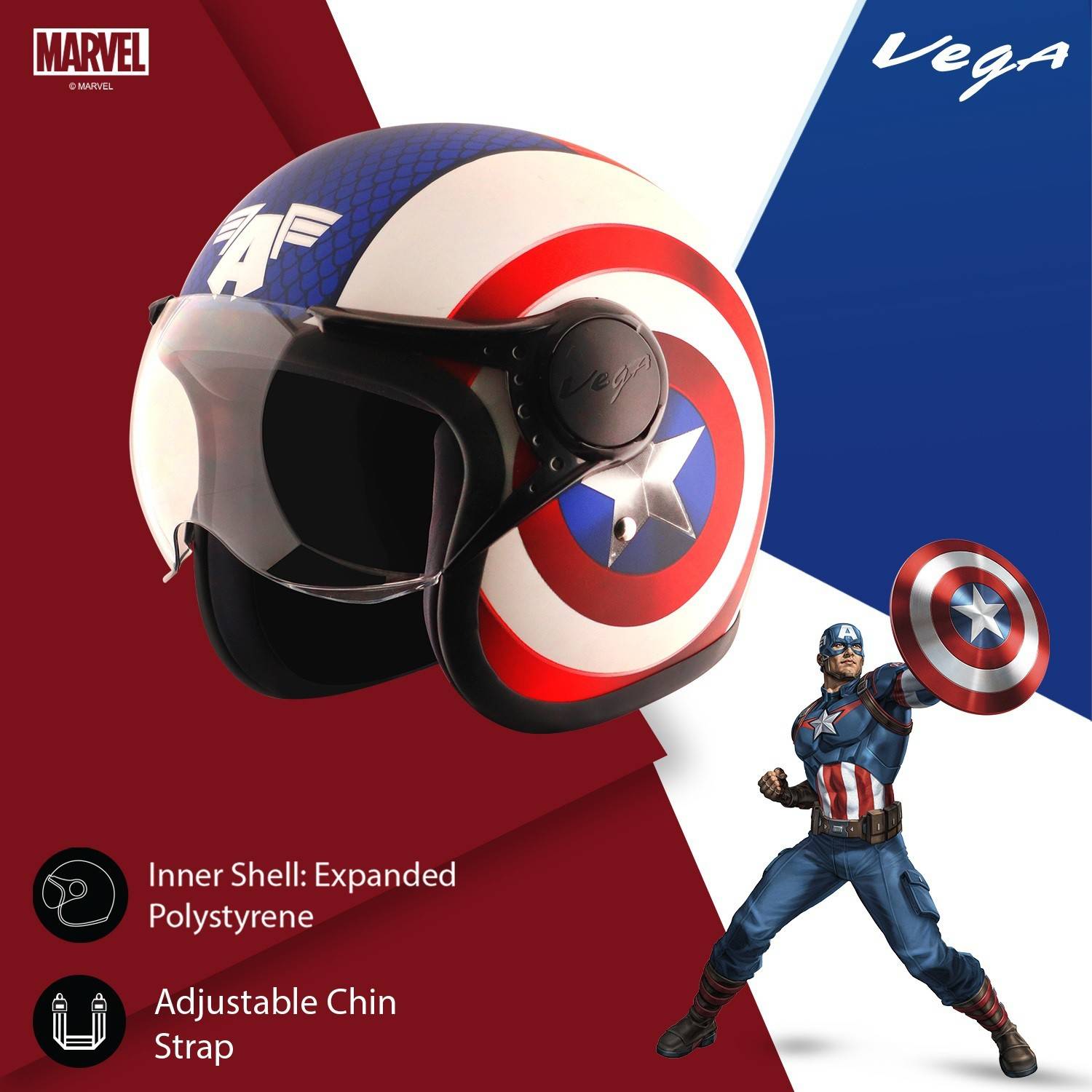 bike helmet captain america Vega Jet Vega Helmet Cap VEGA Jet Marvel Captain America Edition Motorbike  Helmet Buy