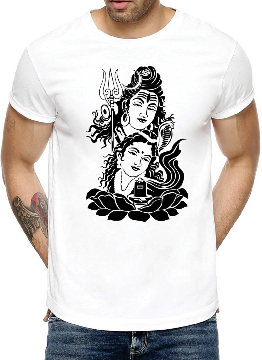 avni's Graphic Print Men Round Neck Reversible White T-Shirt