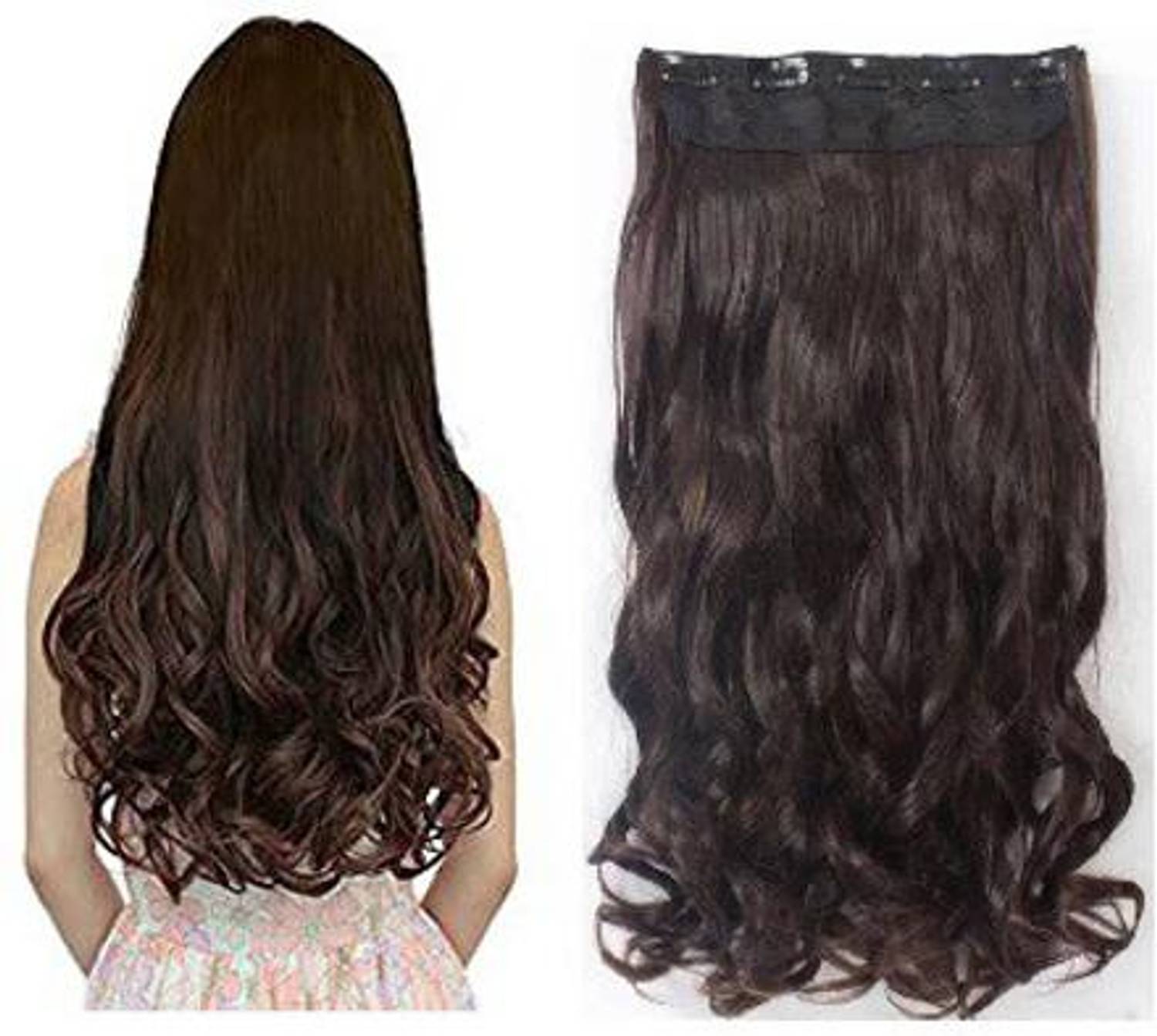 BeatStock Silky Soft Wavy/Curly Extension 22 Inch 5 Clip in Natural Brown Color Hair Extension