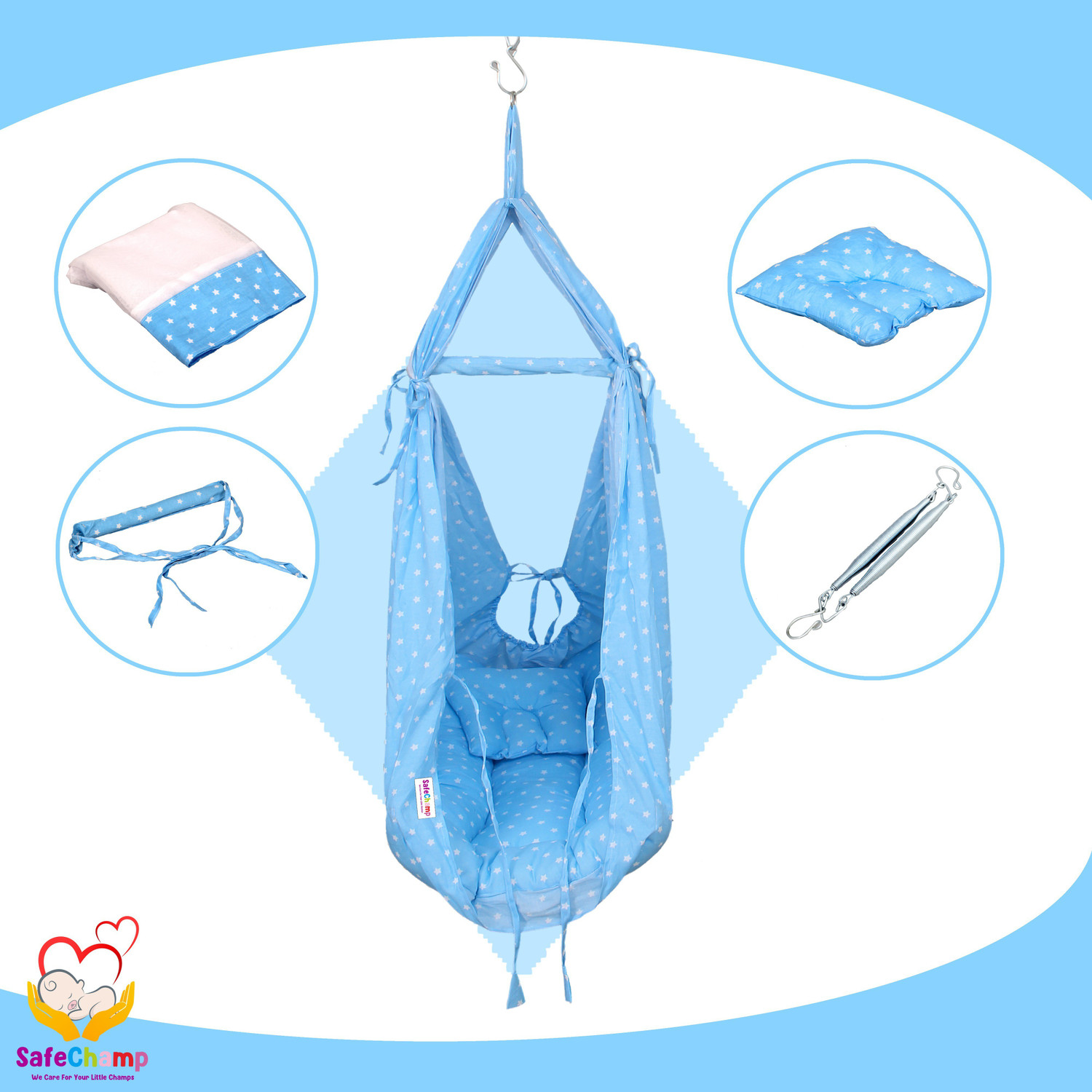 Image of SafeChamp Roxy Baby Swing Cradle With Mosquito Net , Pillow And Spring