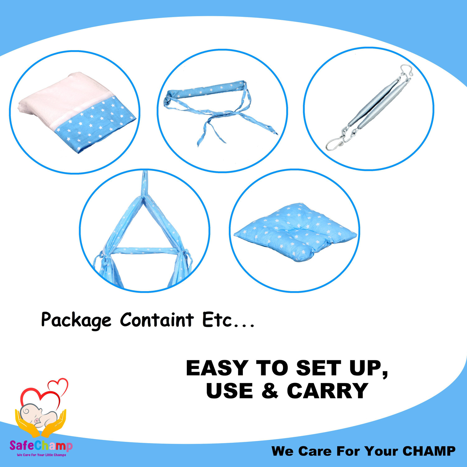 Image of SafeChamp Roxy Baby Swing Cradle With Mosquito Net , Pillow And Spring