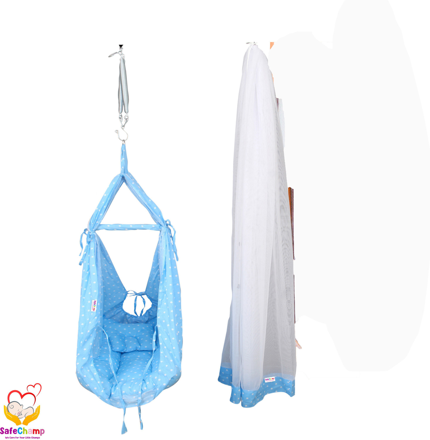 Image of SafeChamp Roxy Baby Swing Cradle With Mosquito Net , Pillow And Spring