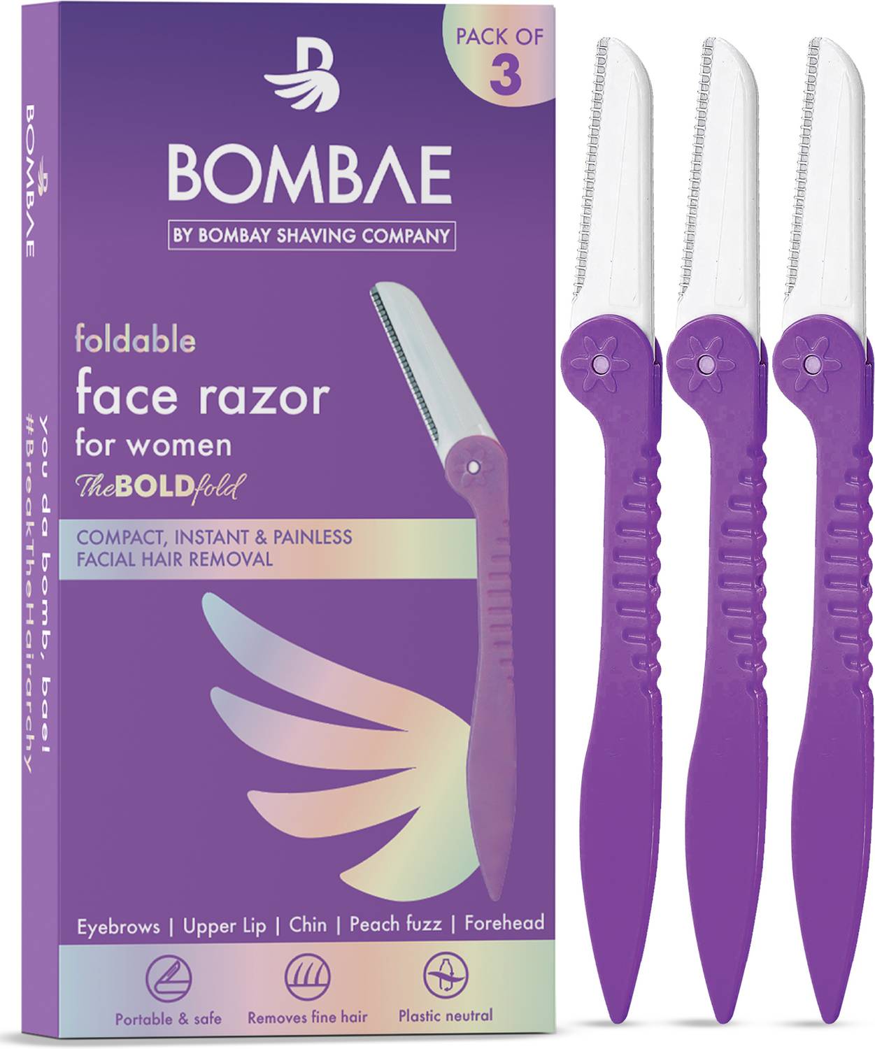 Bombae Foldable Eyebrow and Face Razor For Women | Neck Upper Lip Chin Hair Removal, Women