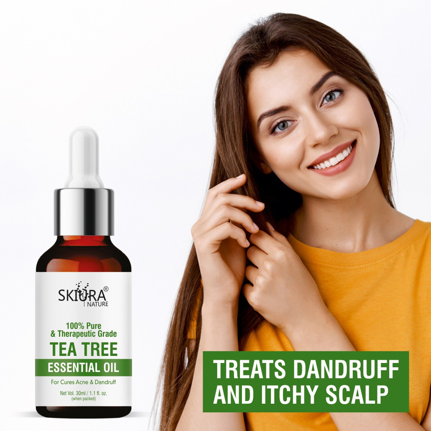 Image of Skiura Nature Pure Tea Tree Oil For Anti Dandruff, Anti Hair Fall & Hair Growth Combo of 2 Hair Oil