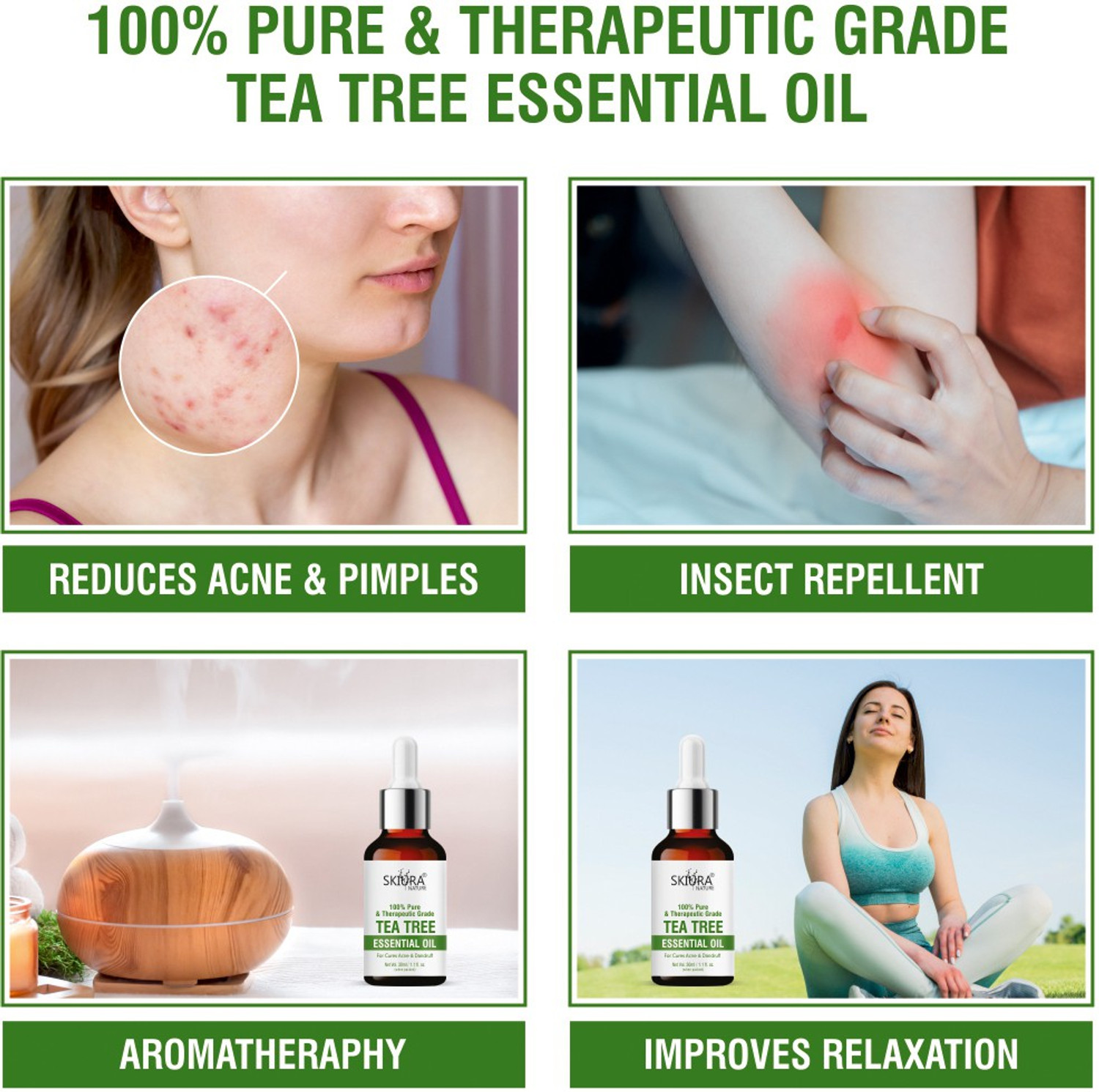 Image of Skiura Nature Pure Tea Tree Oil For Anti Dandruff, Anti Hair Fall & Hair Growth Combo of 2 Hair Oil