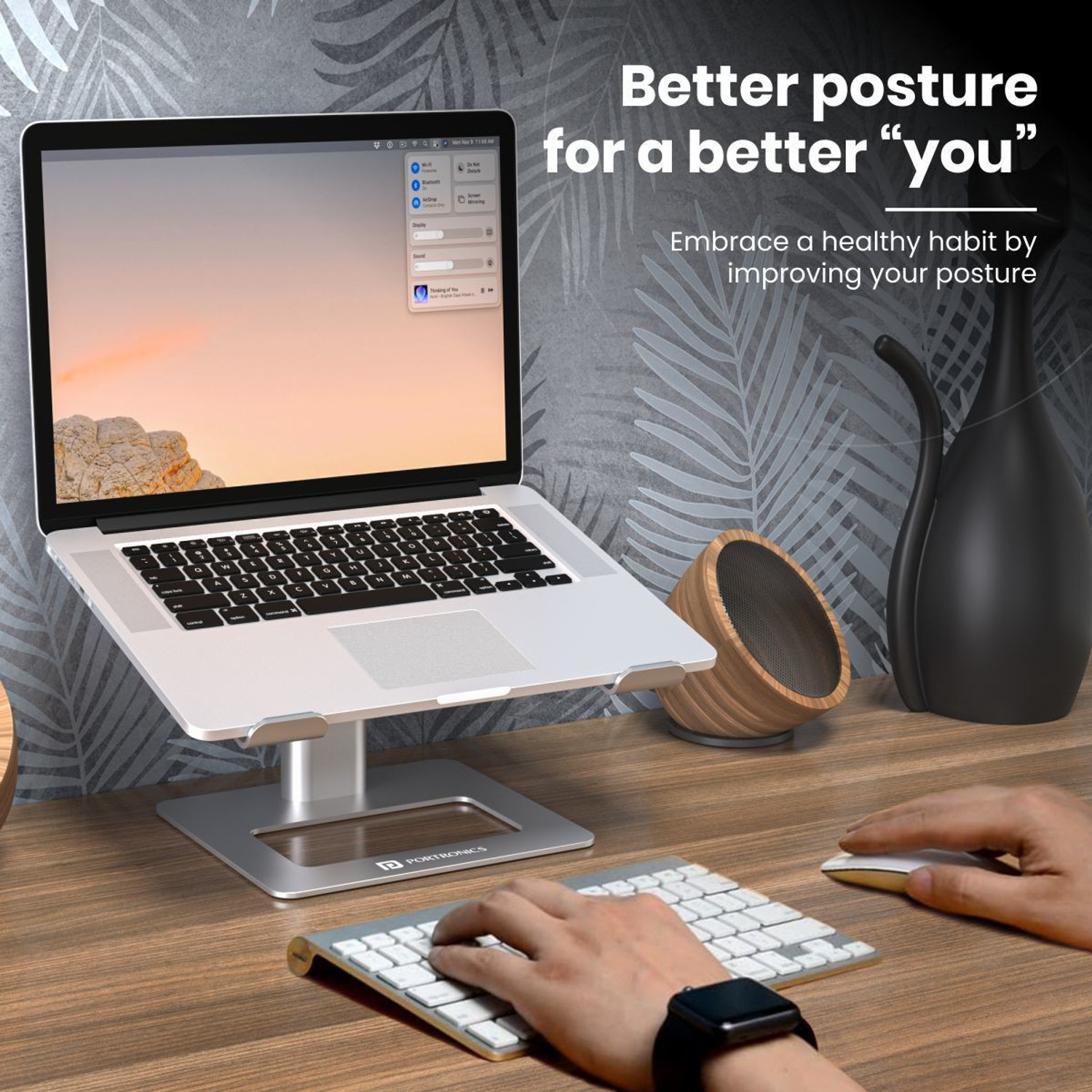 Image of Portronics My Buddy K5 Portable & Adjustable Aluminium Aluminium Laptop Stand with Adjustable Height Compatible with 26 - 35 cm, 36 - 39cm, 40 - 44cm Laptops
