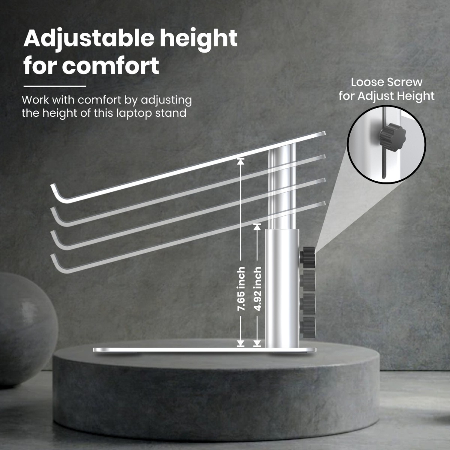 Image of Portronics My Buddy K5 Portable & Adjustable Aluminium Aluminium Laptop Stand with Adjustable Height Compatible with 26 - 35 cm, 36 - 39cm, 40 - 44cm Laptops