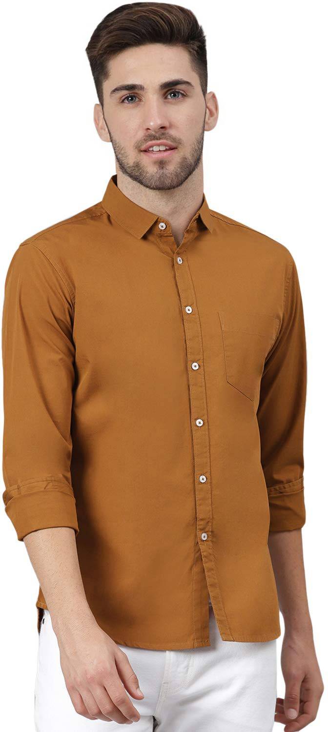 AmericanGolf Men Solid Casual Khaki Shirt