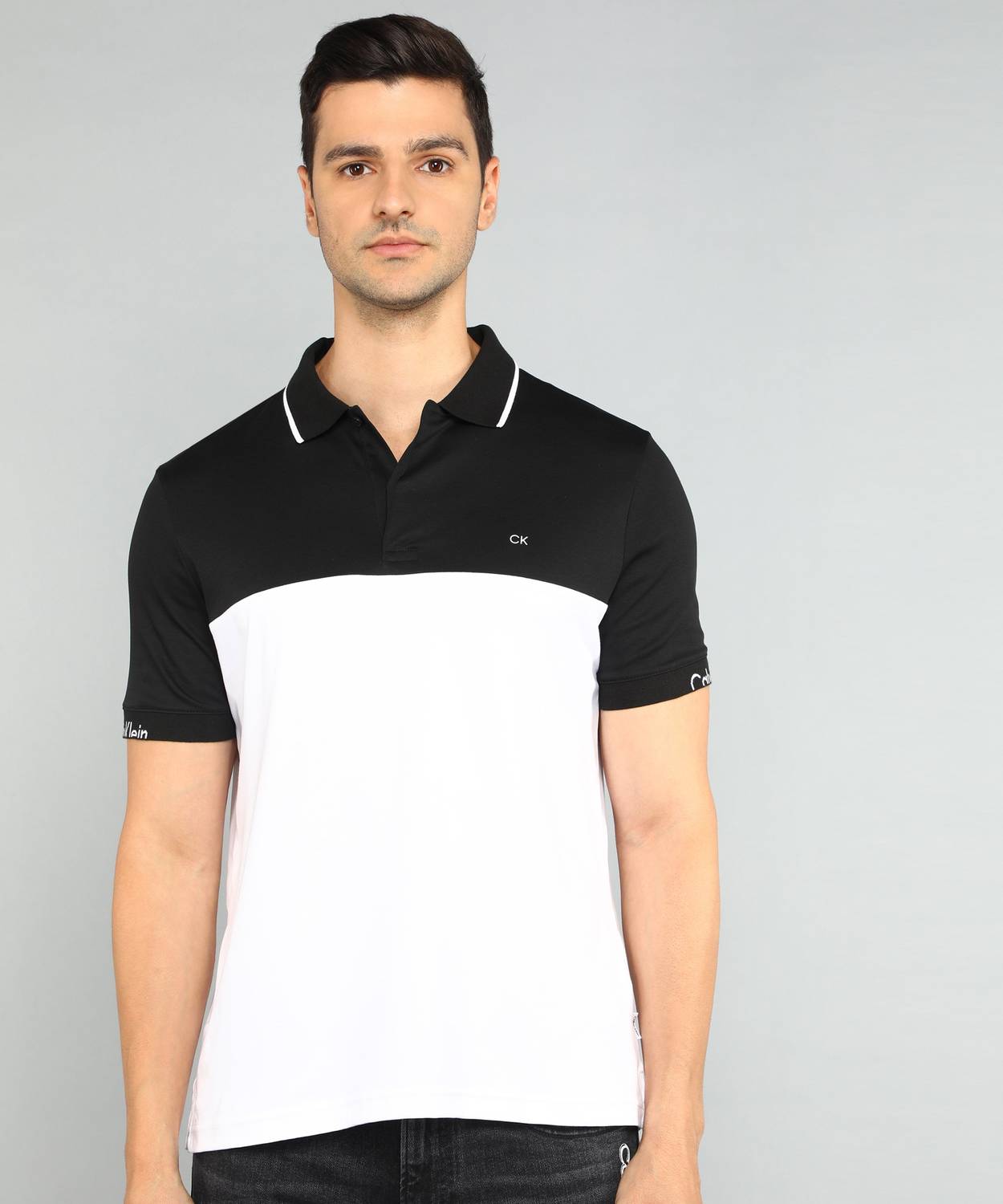 Calvin Klein Jeans Colorblock Men Polo Neck White, Black T-Shirt