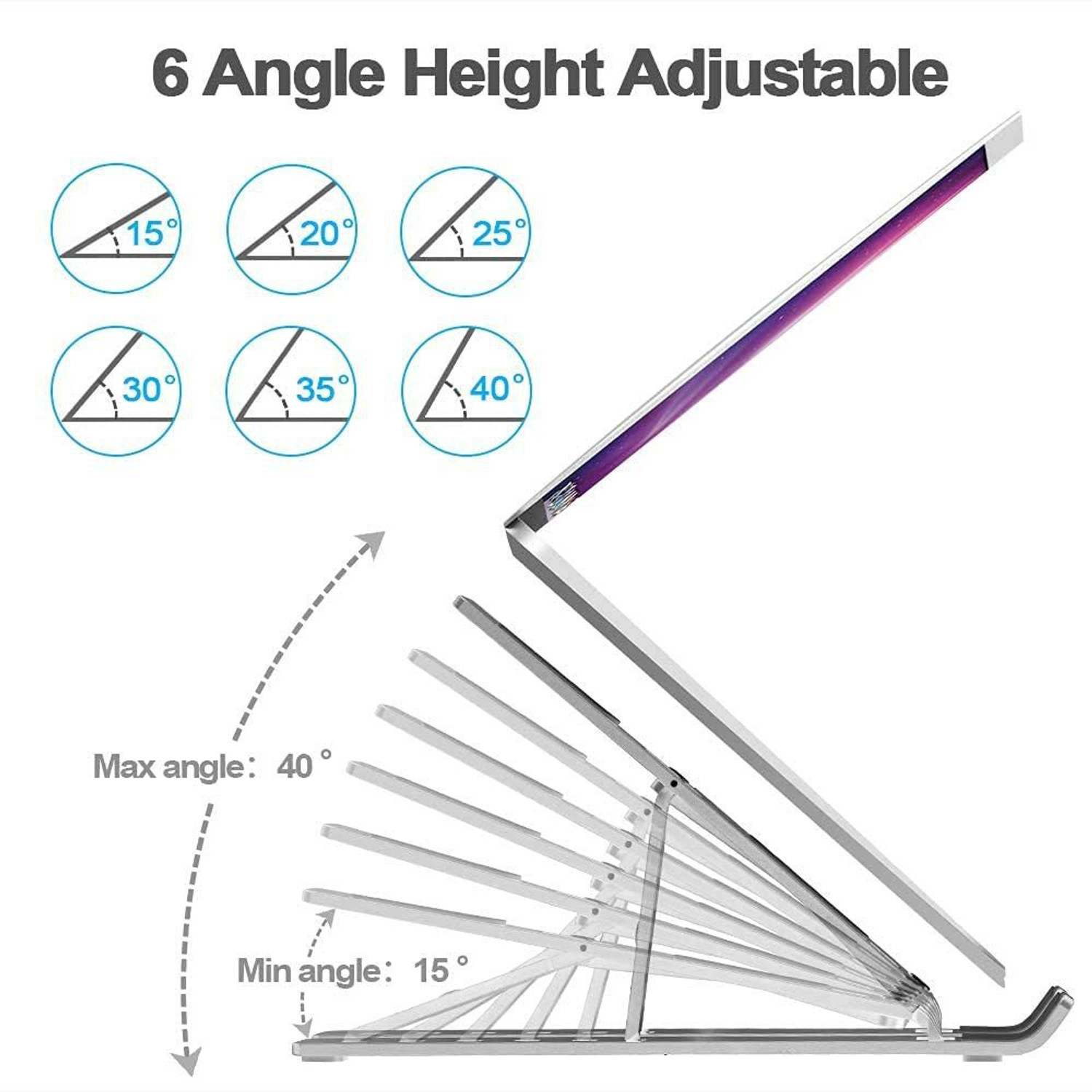 Image of StealODeal Silver 7 Angles Adjustable Aluminum Portable Desktop Holder Aluminium Floor and Desk Stand Rotatable Laptop Stand with Adjustable Height Compatible with Universal Laptops