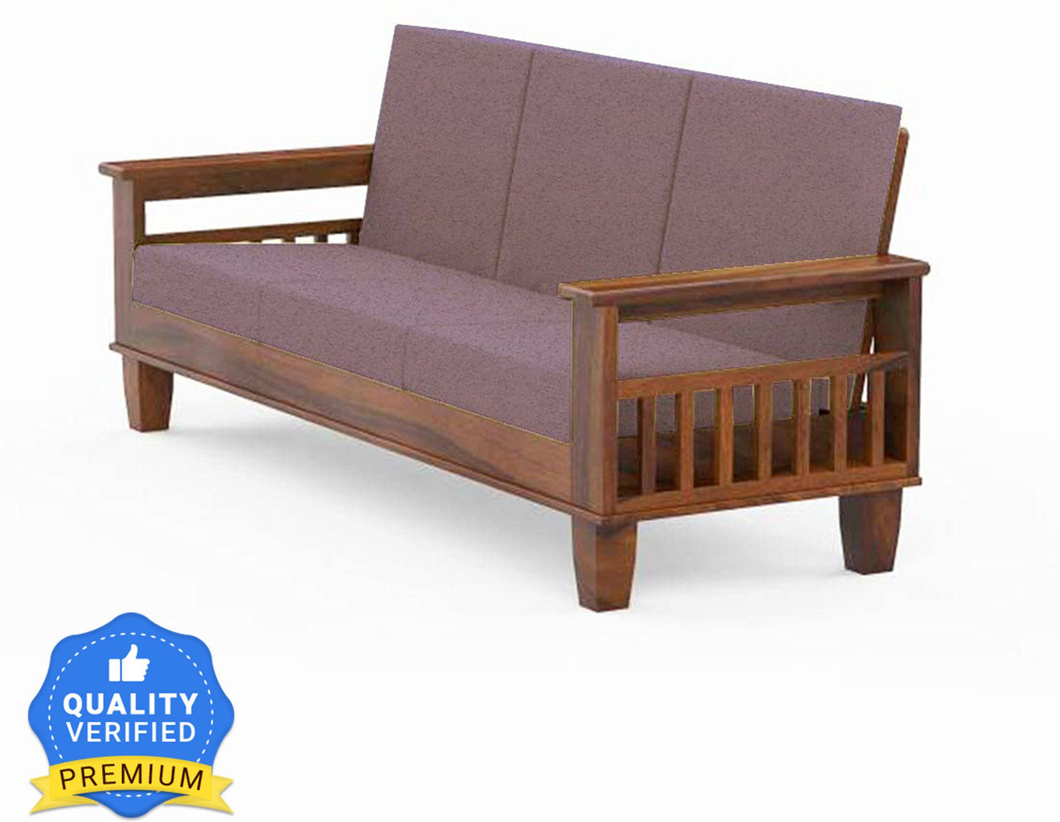 Image of Kendalwood Furniture Solid Wood 3 Seater Wooden Sofa set for living Room Furniture Fabric 3 Seater Sofa