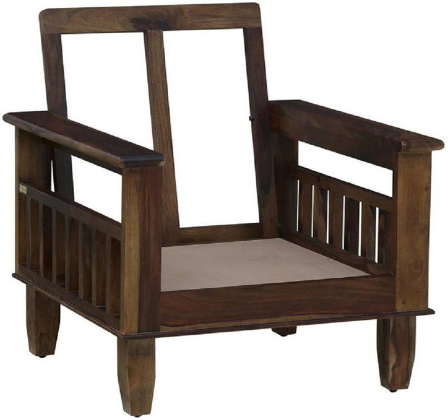 Image of Kendalwood Furniture Solid Wood 1 Seater Wooden Sofa set for living Room Furniture Fabric 1 Seater Sofa