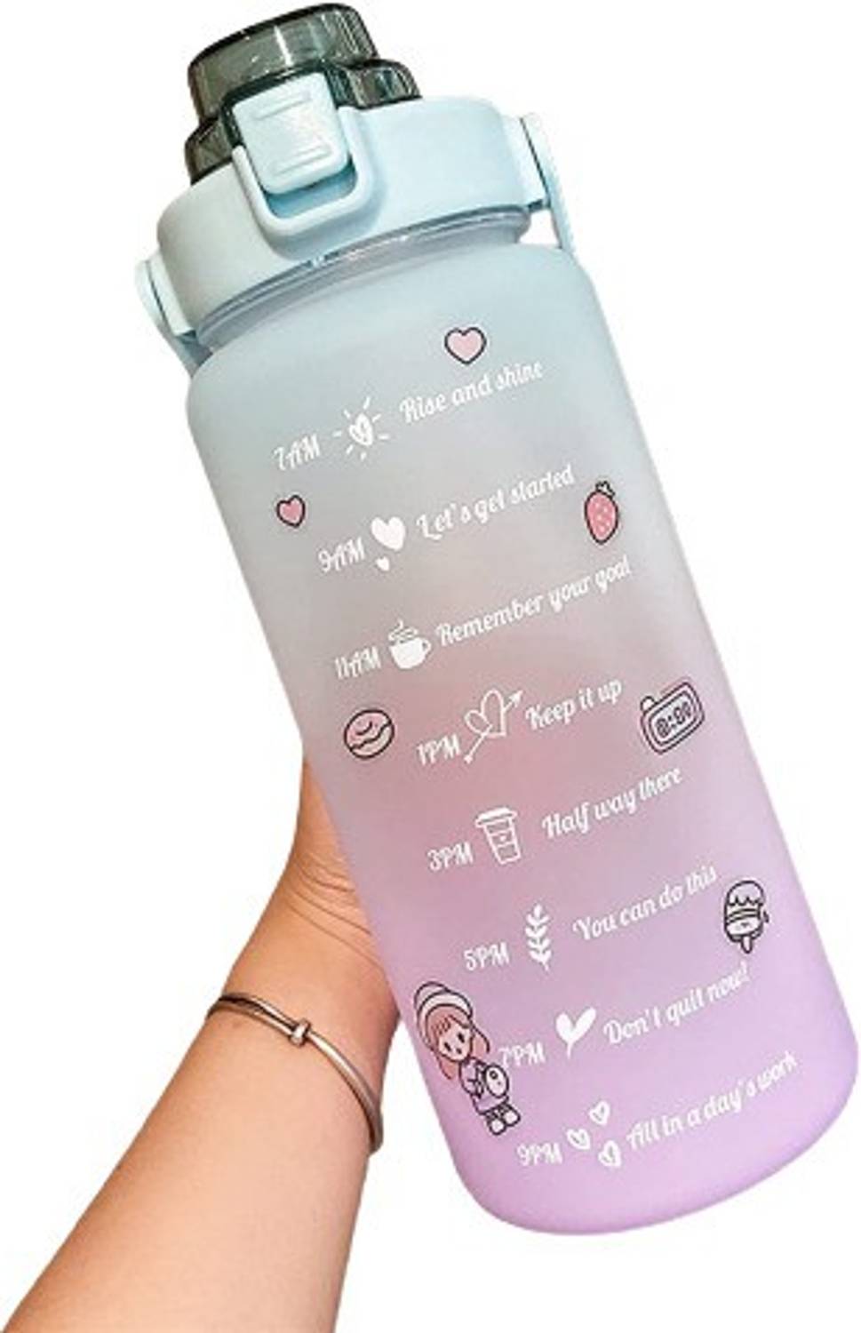 4tens Motivational Water Bottles With Straw Water Jug For Leakproof 2000 ml Plastic Bottle