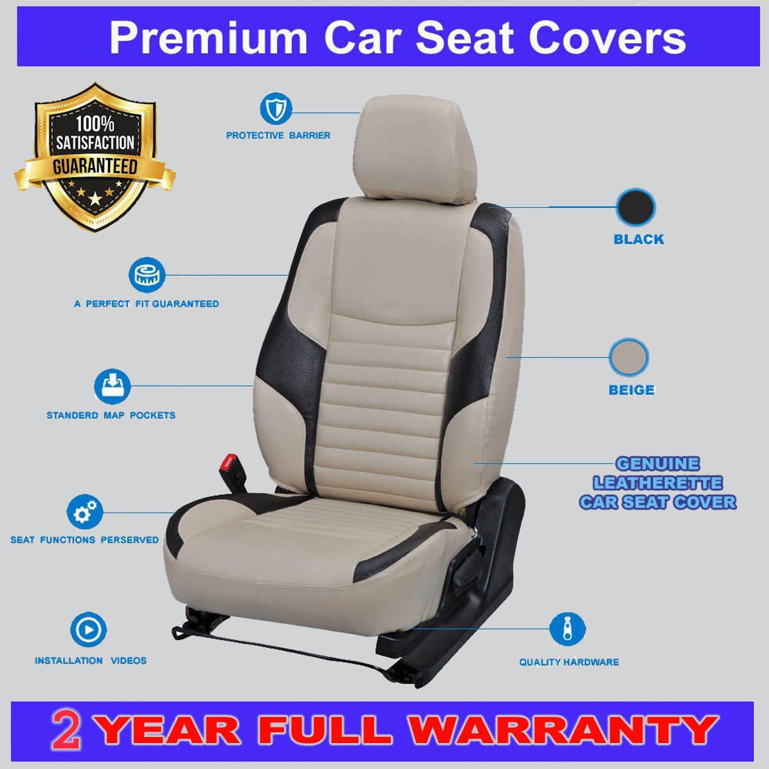 Image of AutoSafe Leather Car Seat Cover For Honda Brio