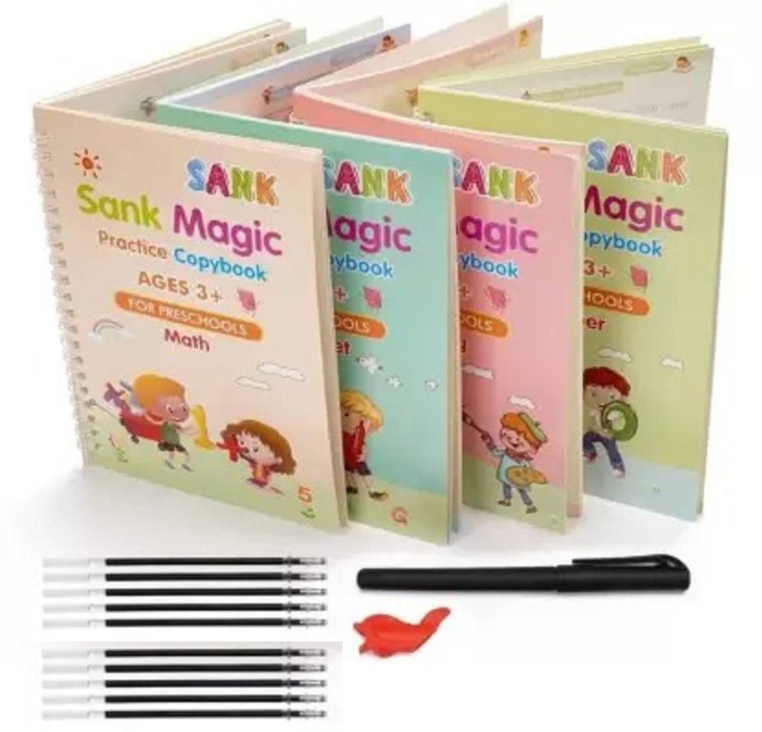 7Eleven Enterprise Magic Practice Copy Book 4 Books And 10 Refills Number Drawing Alphabet Book