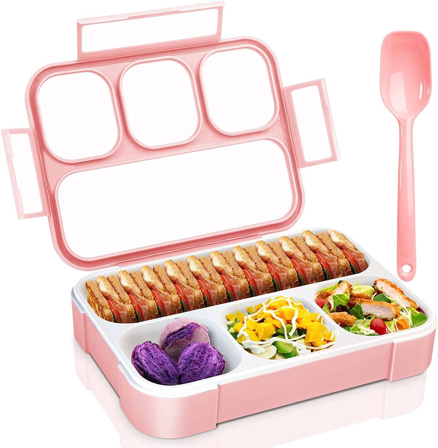 4tens Leak Proof Plastic 4 Compartment Lunch Box Reusable (Pink) 4 Containers Plastic Office Lunch Box
