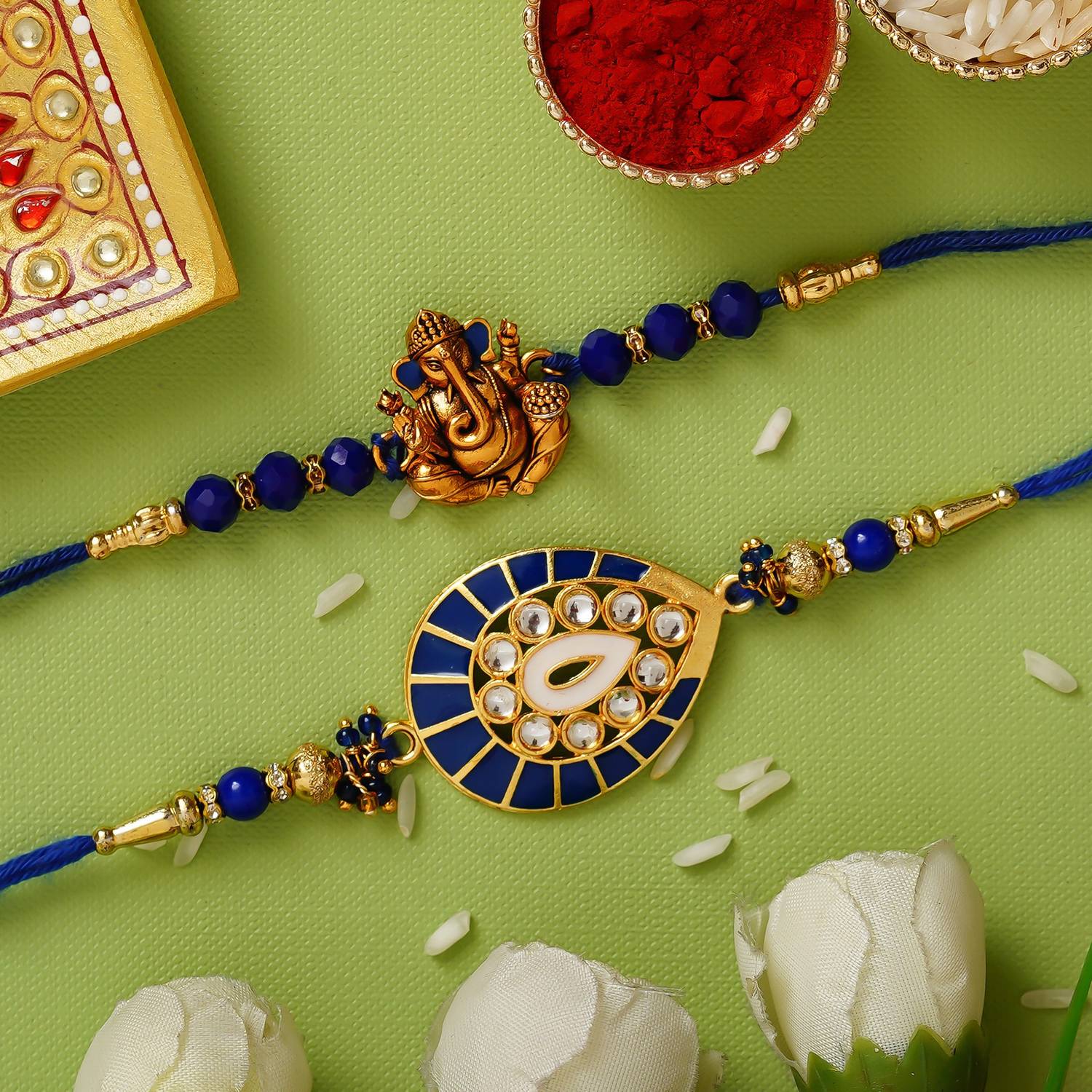 Designer Rakhi Assorted Rakhi, Chawal Roli Pack Set by Anil Rakhi