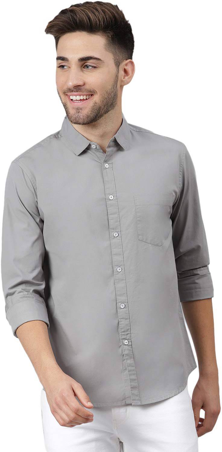 AmericanGolf Men Solid Casual Grey Shirt