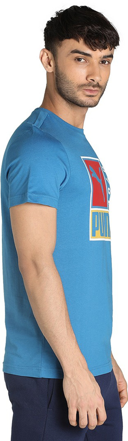 Image of PUMA Typography Men Round Neck Blue T-Shirt