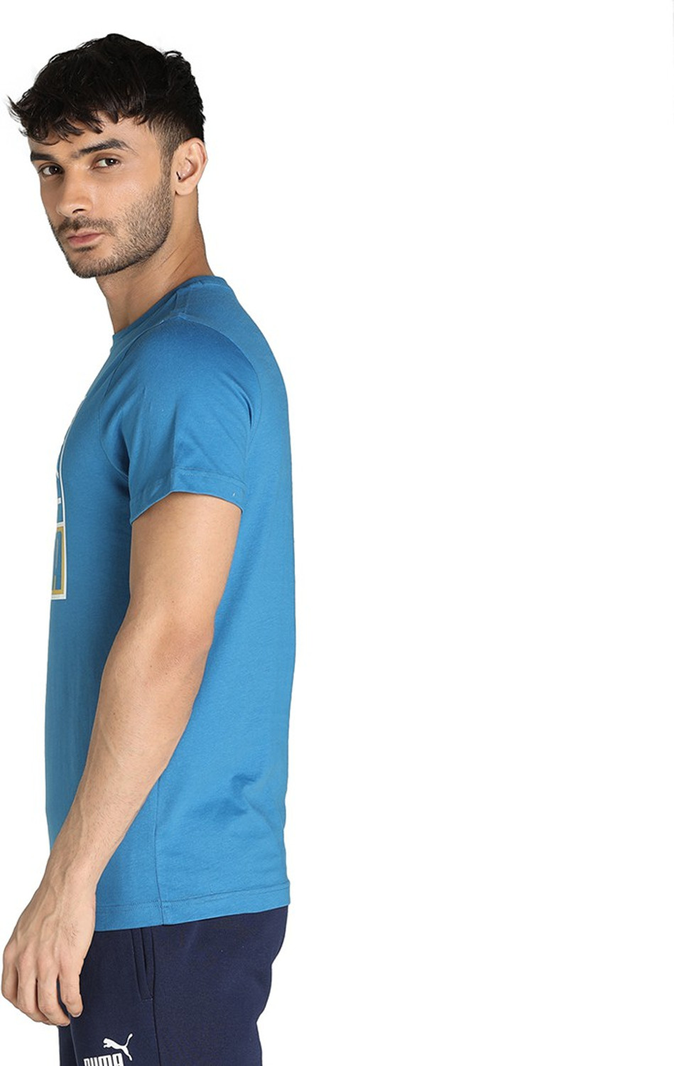Image of PUMA Typography Men Round Neck Blue T-Shirt