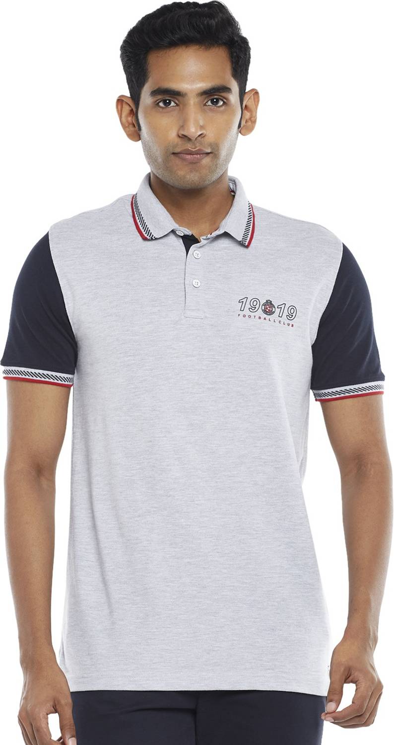 Byford by Pantaloons Colorblock Men Polo Neck Grey T-Shirt