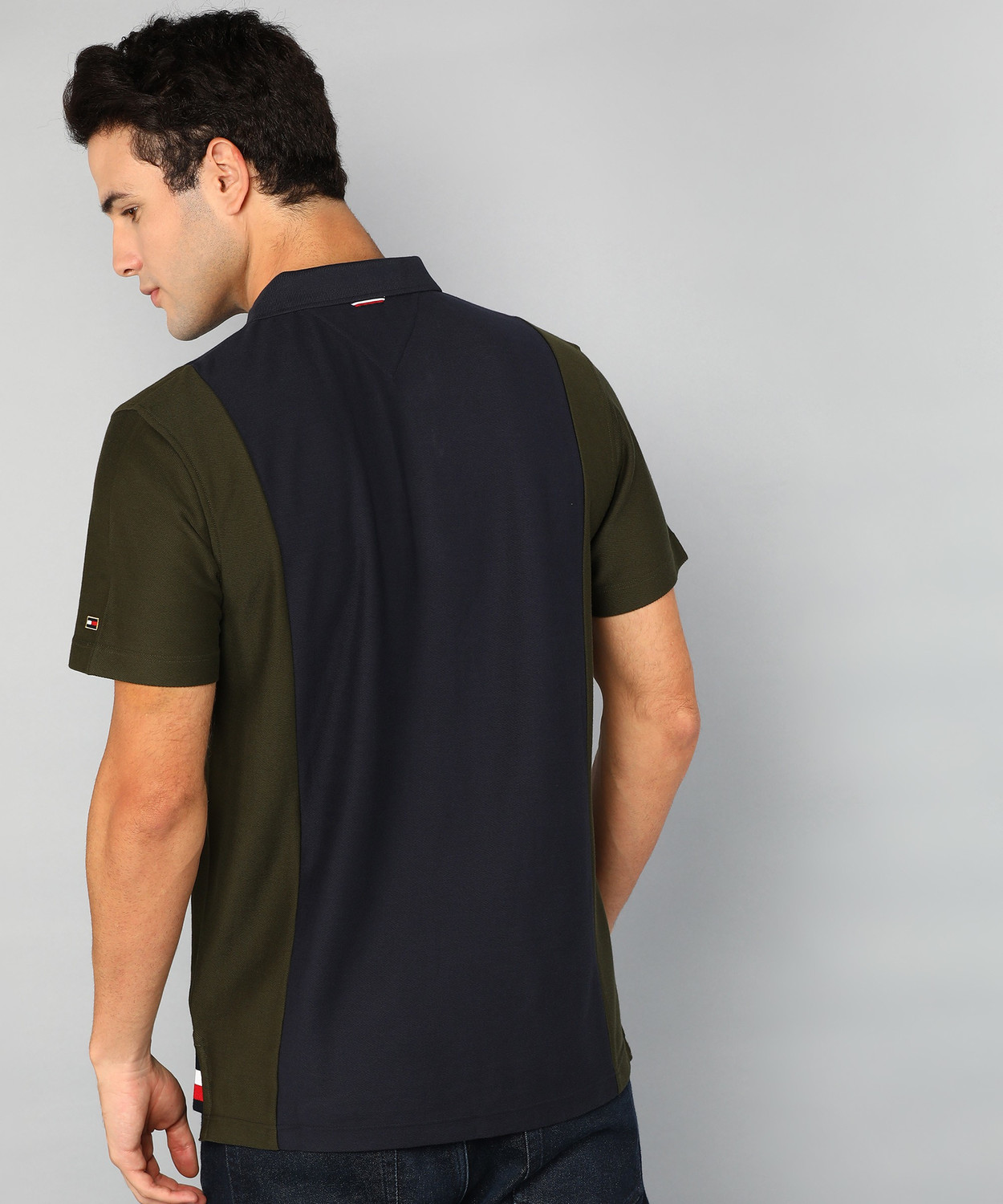 Image of TOMMY HILFIGER Colorblock Men Polo Neck Dark Green, Navy Blue T-Shirt
