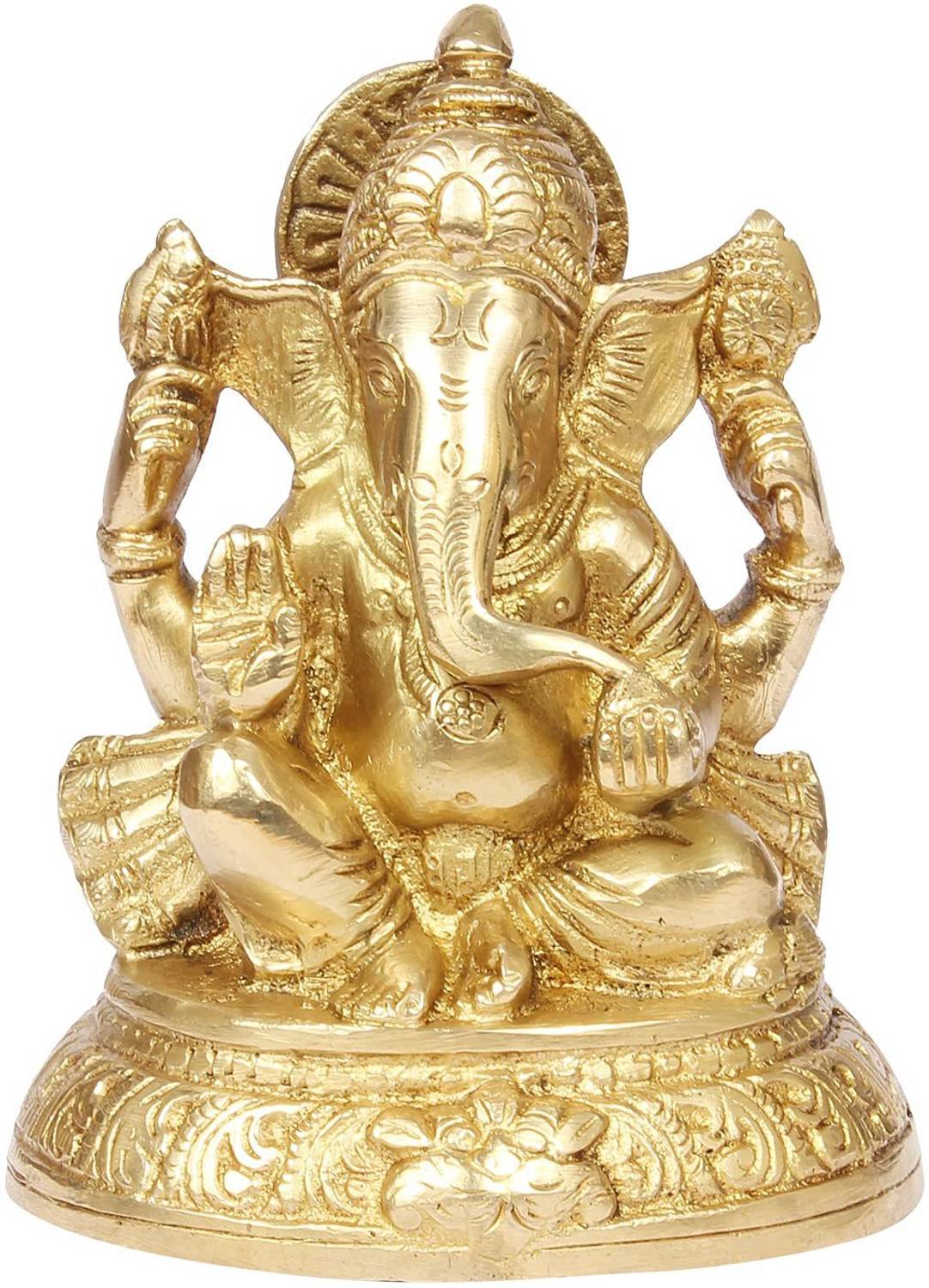 Idolsplace Brass Lord Ganesha Murti in Blessing Posture Sitting 700gm Decorative Showpiece  -  11 cm