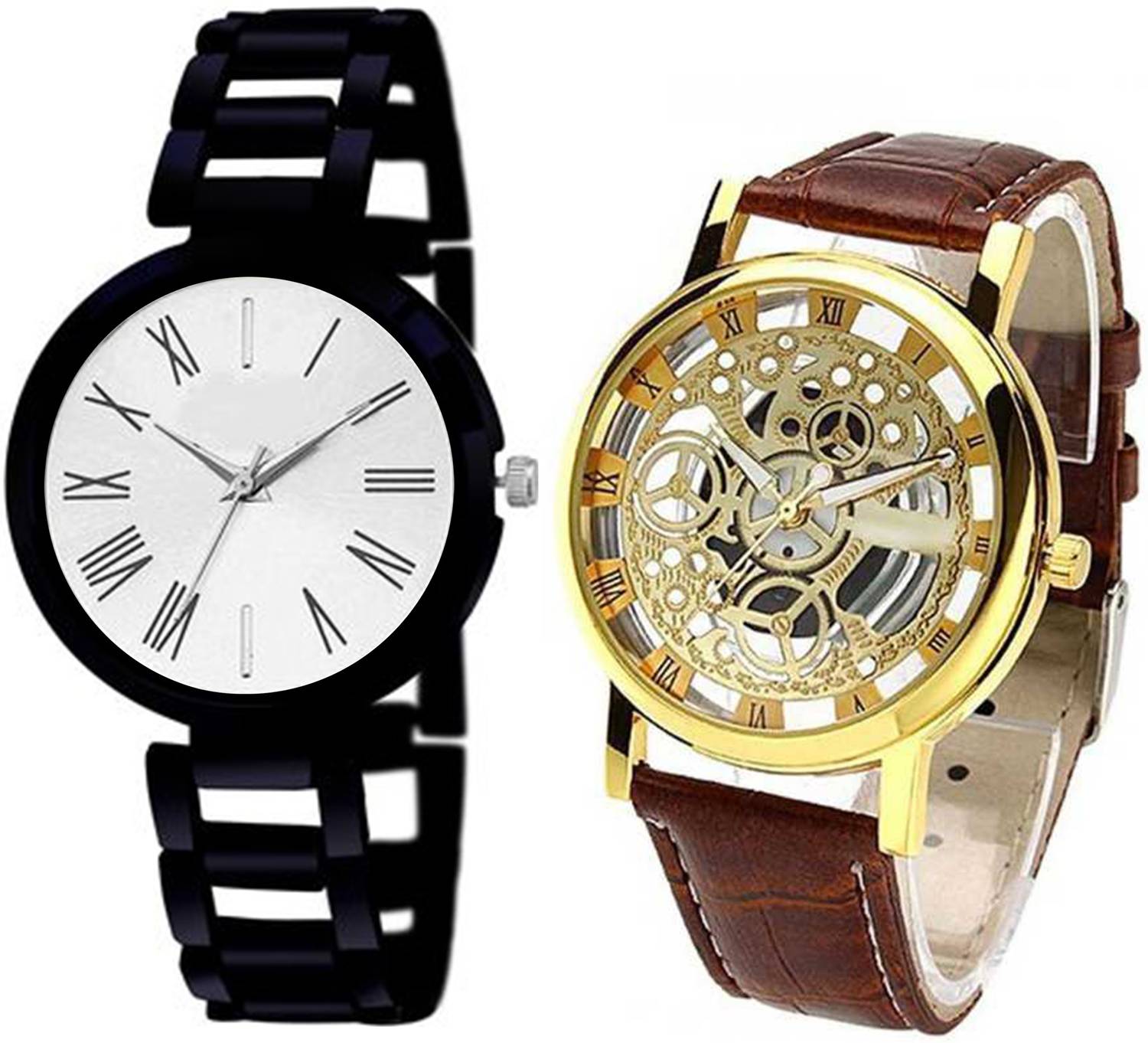 Mountain Brothers Couple Combo gold & white Dial Analog Watch
