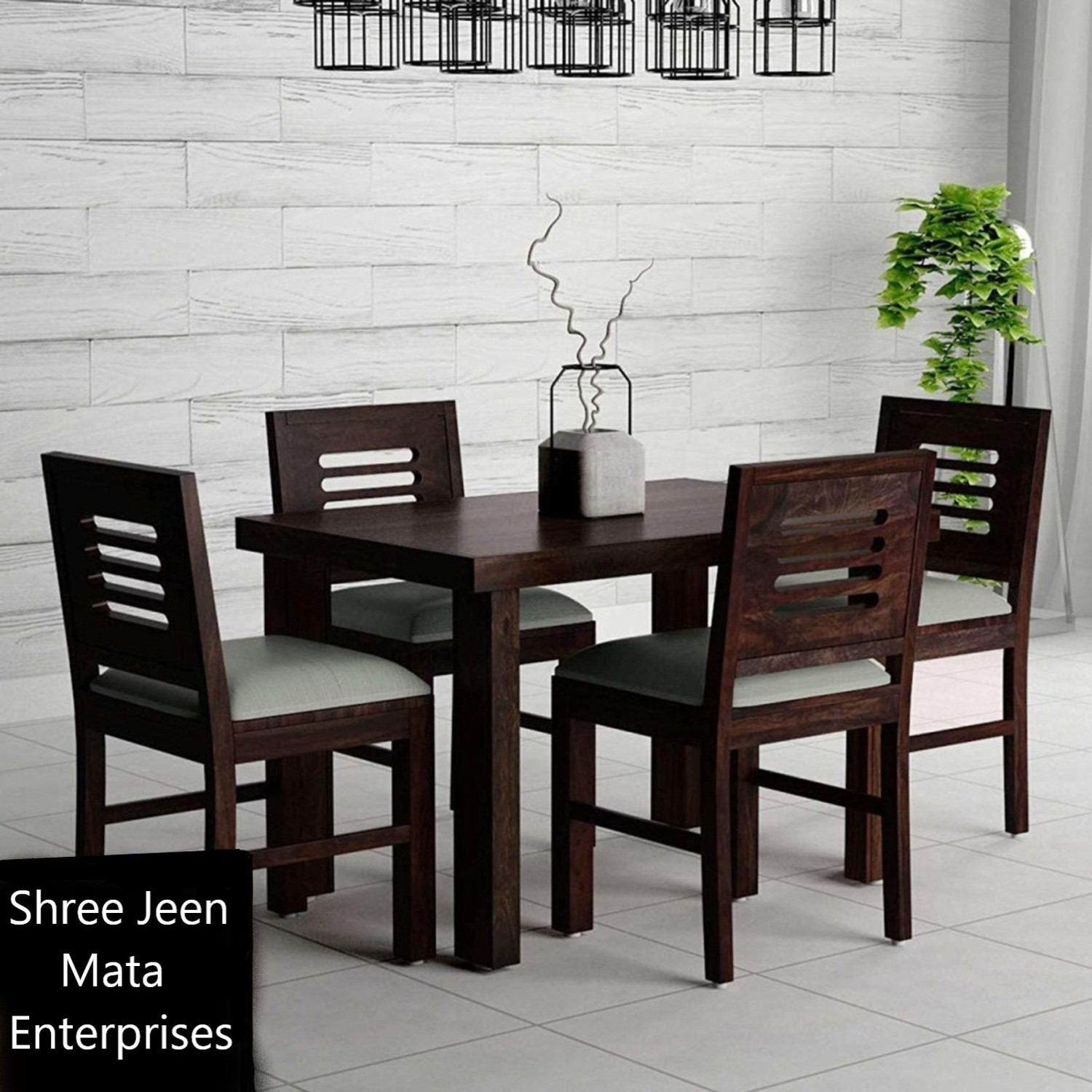 Image of Shree Jeen Mata Enterprises Sheesham Wood 4 Seater Dining| Wooden Table Chair Set| Living Room Dining Set | Solid Wood 4 Seater Dining Set