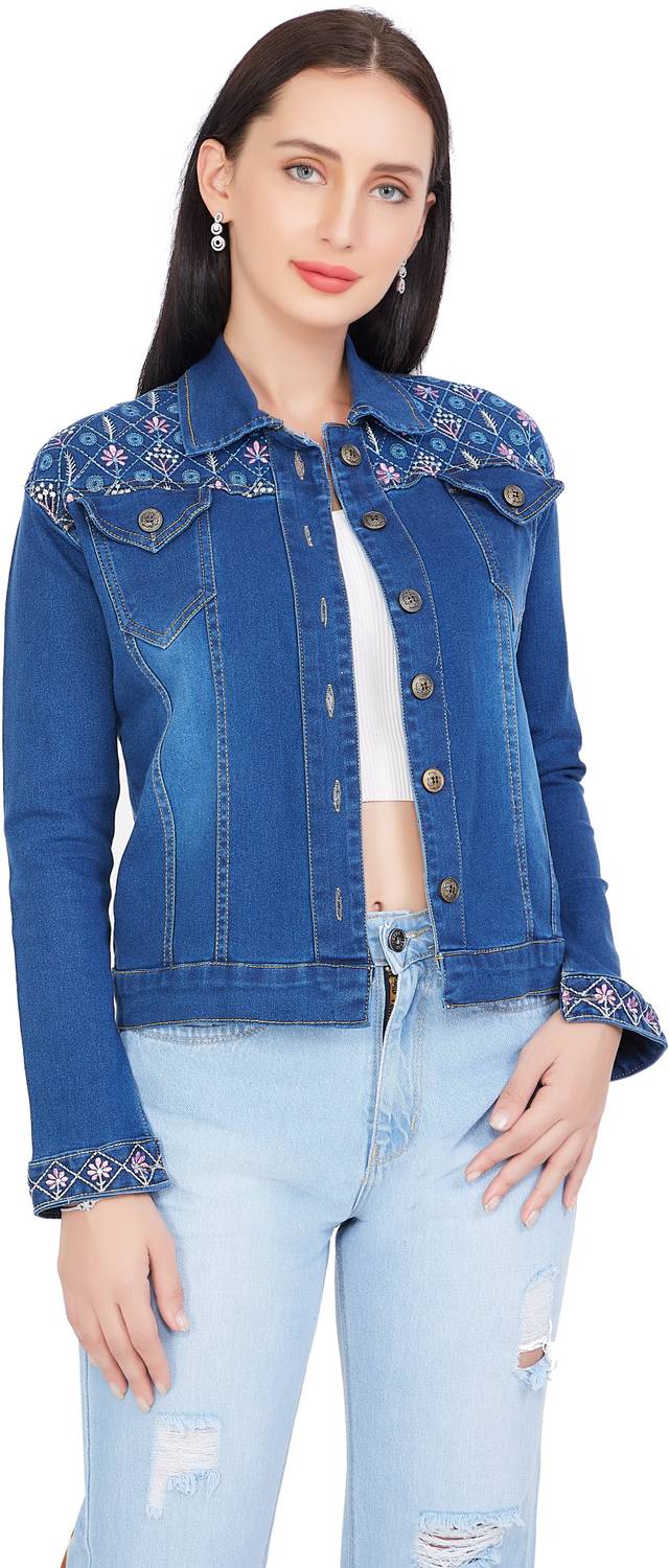 CEFALU Full Sleeve Embroidered Women Denim Jacket