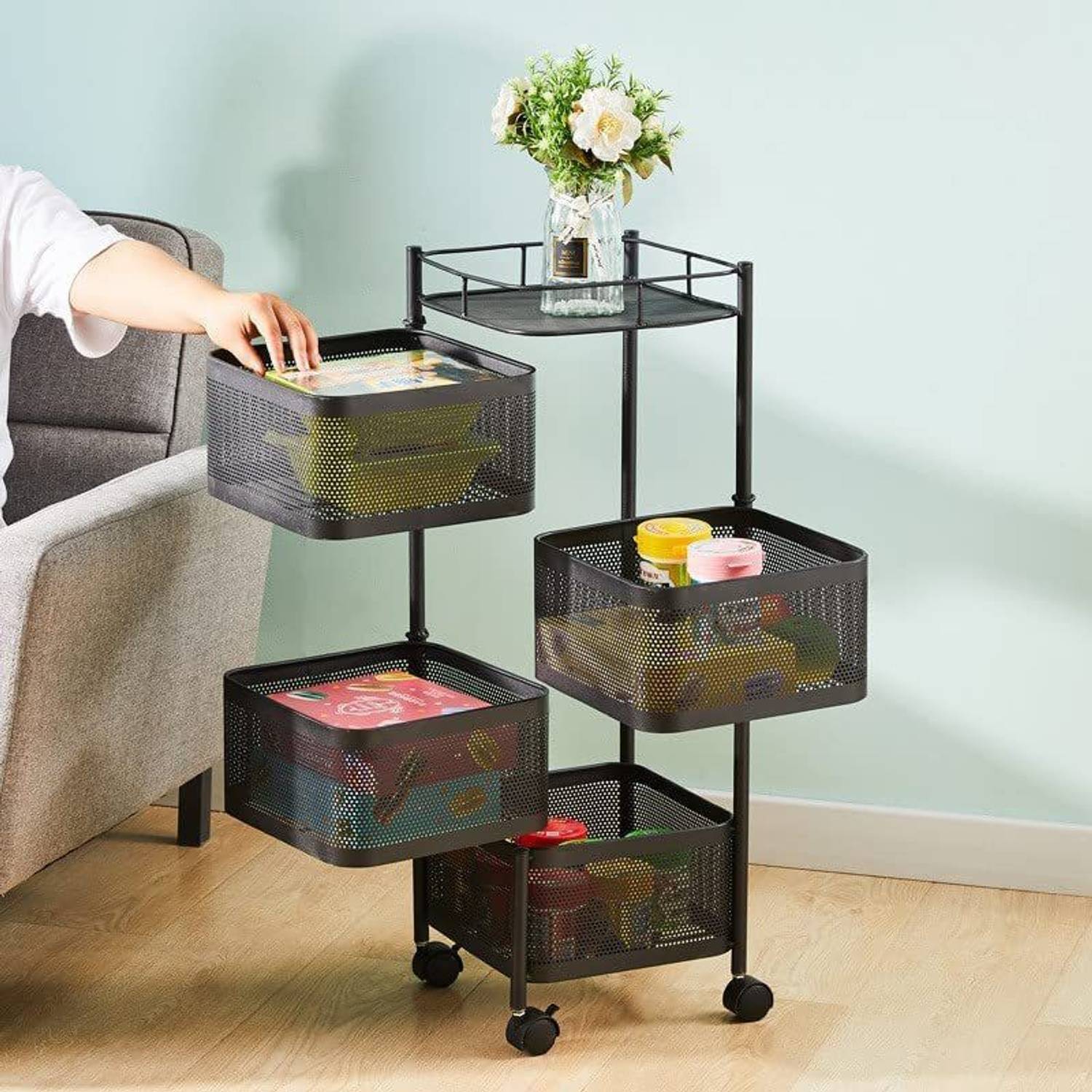 ADMIN INDUSTRIES Fruits/Vegetables Kitchen Rack Iron 4 Layer Kitchenrack/Trolley Iron