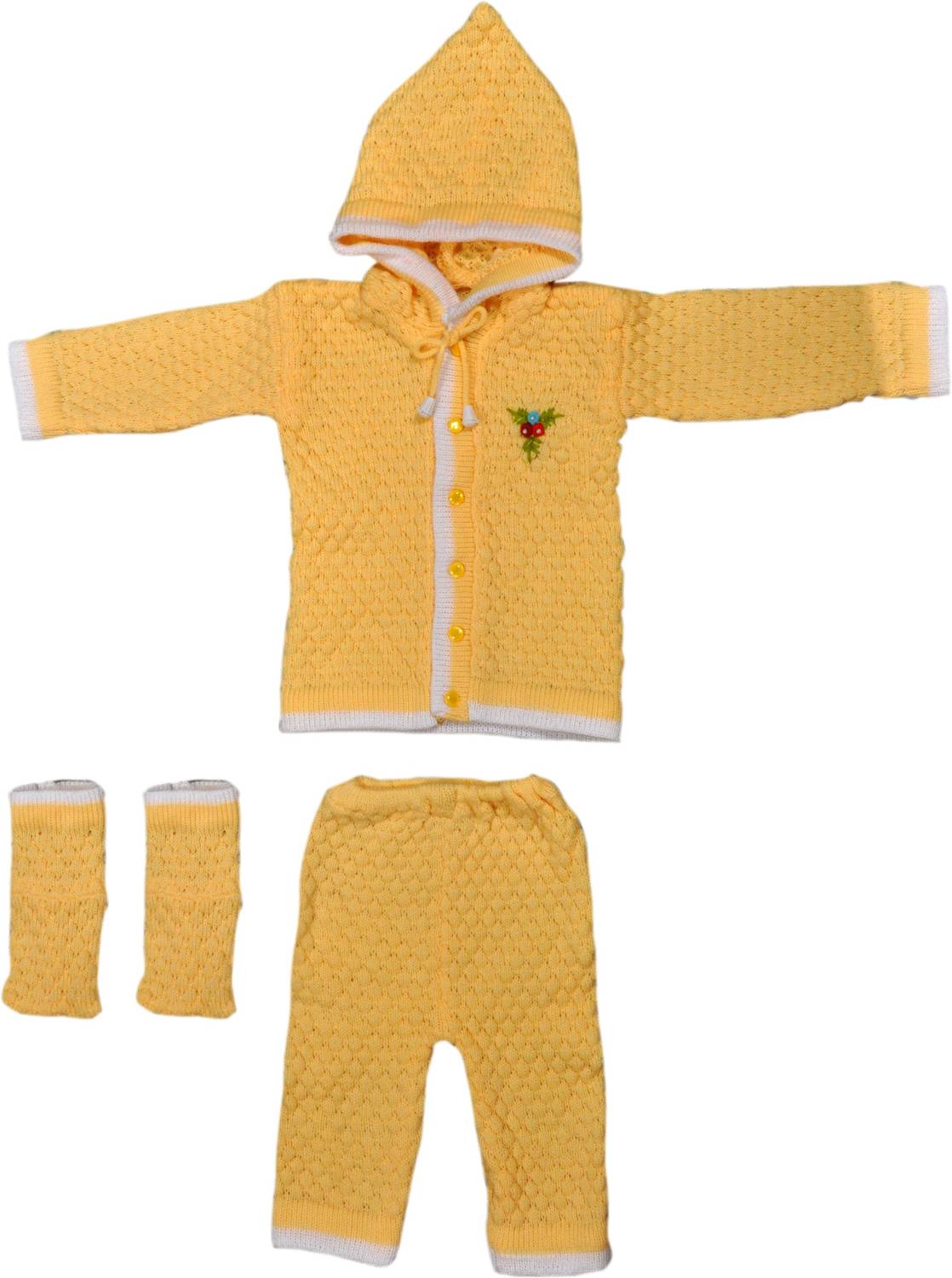 Ajsons Fashion Woven Hooded Neck Casual Baby Boys & Baby Girls Yellow Sweater