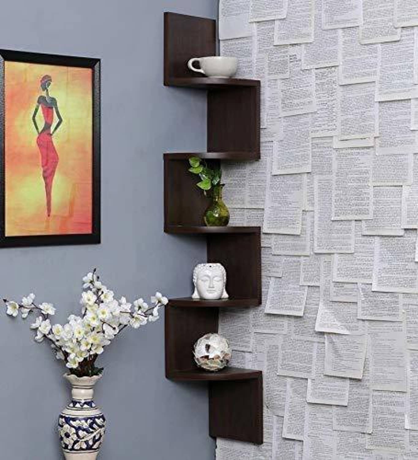 woodinzo Wall shelf Zigzag Corner Wall Mount Shelf Unit/Racks and